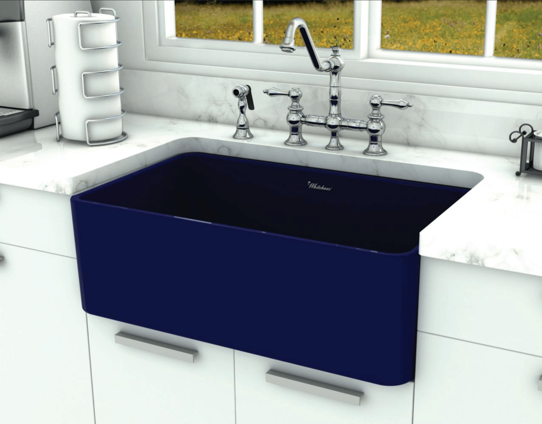 Alternate Image for Whitehaus 30" Fireclay Farmhouse Apron Sink, Blue, WH3018