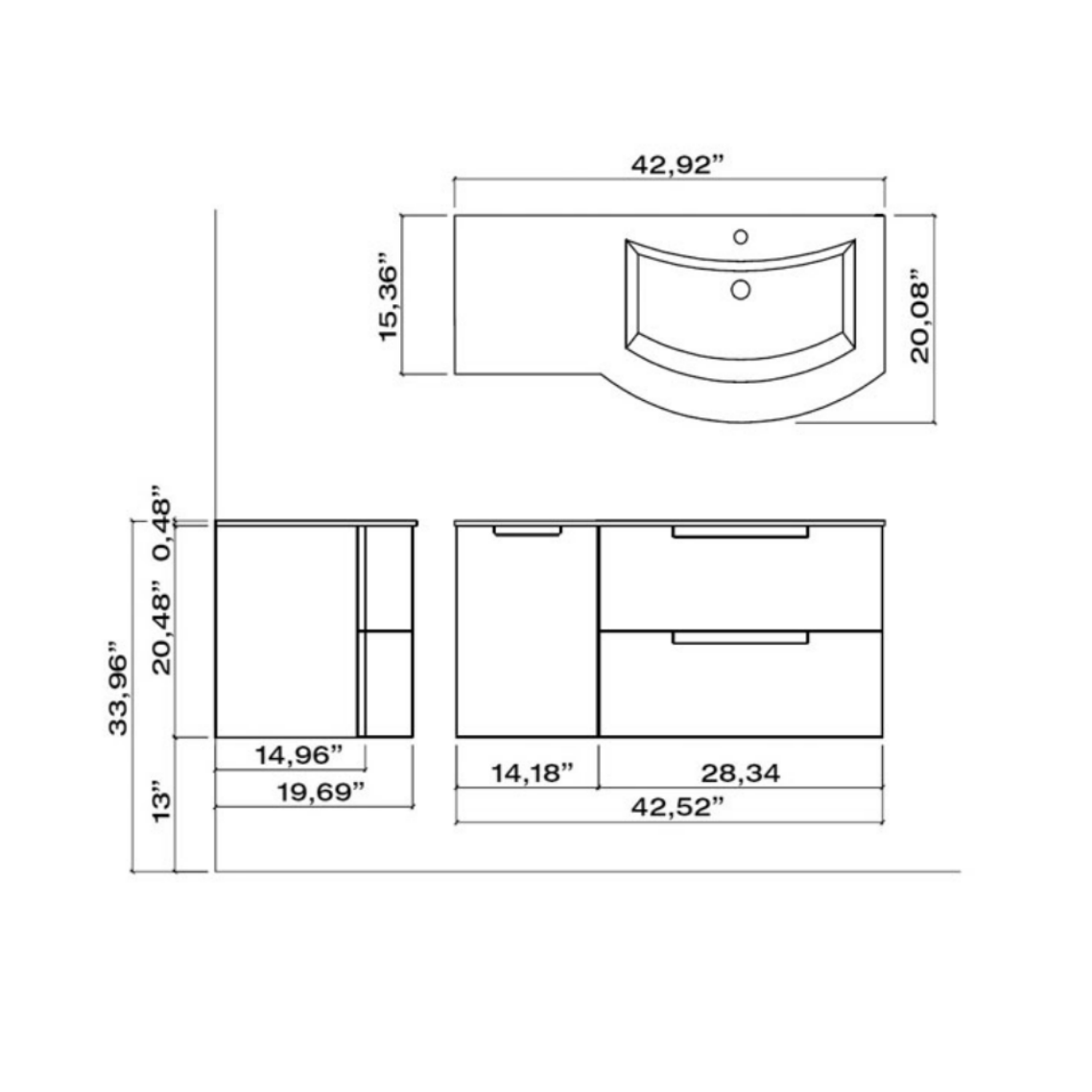 Latoscana 43" Modern Bathroom Vanity, Left Side Cabinet, Oasi Series - The Sink Boutique