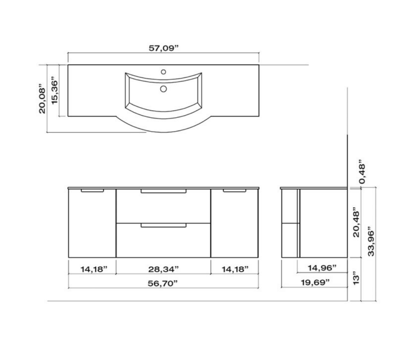 Alternate Image for Latoscana 57" Modern Bathroom Vanity, Oasi Series, OA57OPT4