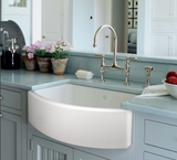 Rohl Shaws 30" Fireclay Single Bowl Farmhouse Curved Apron Kitchen Sink, Parchment, RC3021PCT - The Sink Boutique