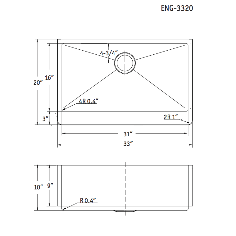 Alternate Image for Houzer 33" Stainless Steel Farmhouse Apron Front Kitchen Sink, ENG-3320