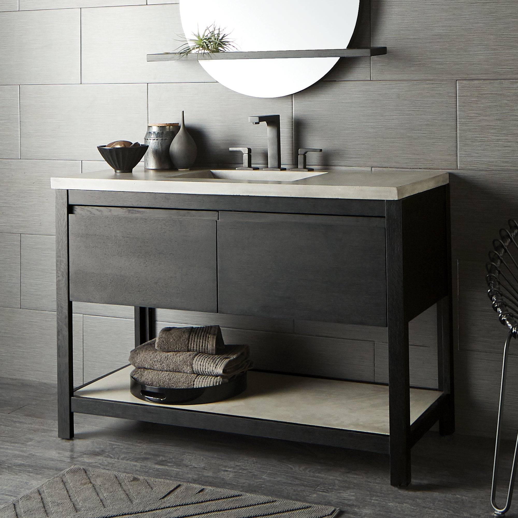 Native Trails 48" Solace Vanity Base in Midnight Oak with Palomar Vanity Top and Sink, Ash, VNO488-A-NSVNT48-A
