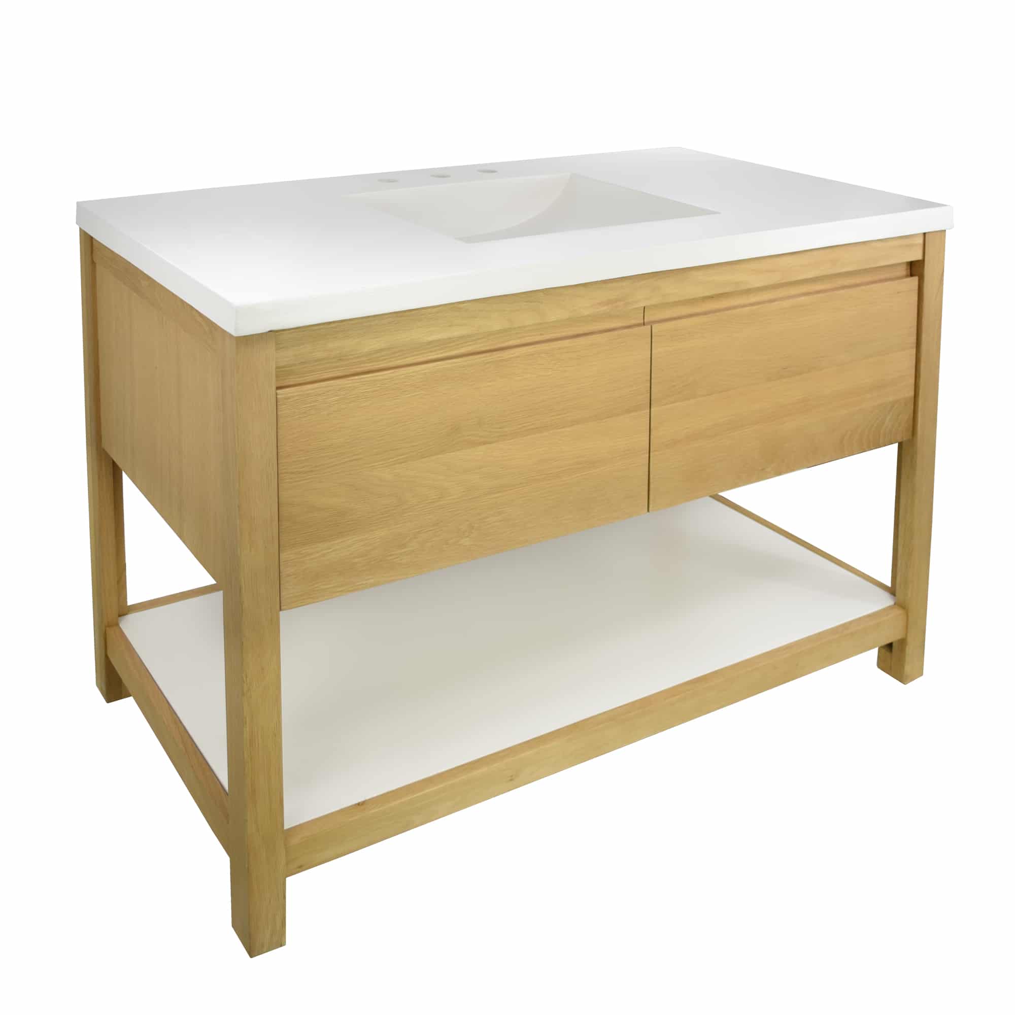 Native Trails 48" Solace Vanity Base in Sunrise Oak with Palomar Vanity Top and Sink, Pearl, VNO481-P-NSVNT48-P