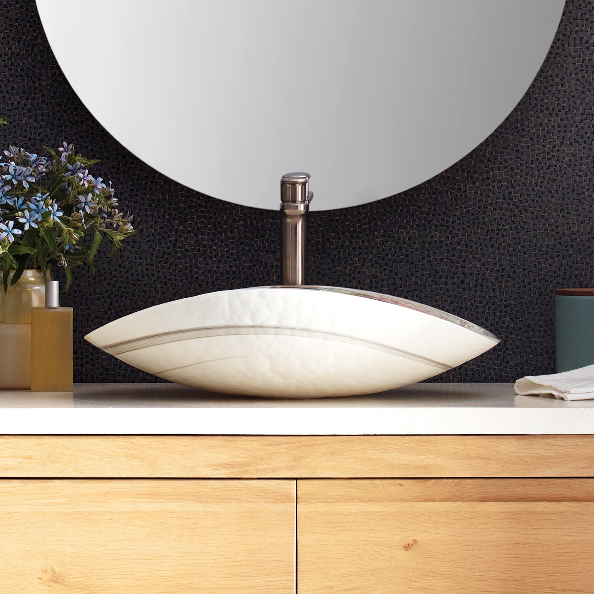 Native Trails Murano 20" Asymmetrical Rounded Curve-Shaped Glass Vessel Bathroom Sink, Abalone, MG2017-AE
