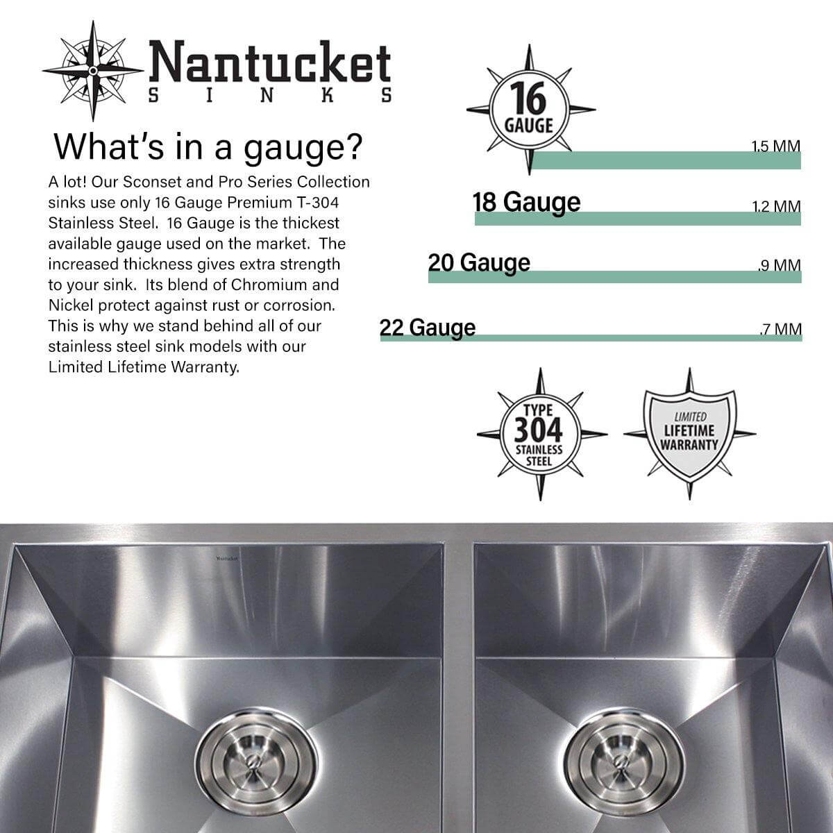 Alternate Image for Nantucket Sinks Pro Series 32" Undermount 304 Stainless Steel Kitchen Sink with Accessories, 16 Gauge, 55/45 Double Bowl, Silver, SR3219-OS-16