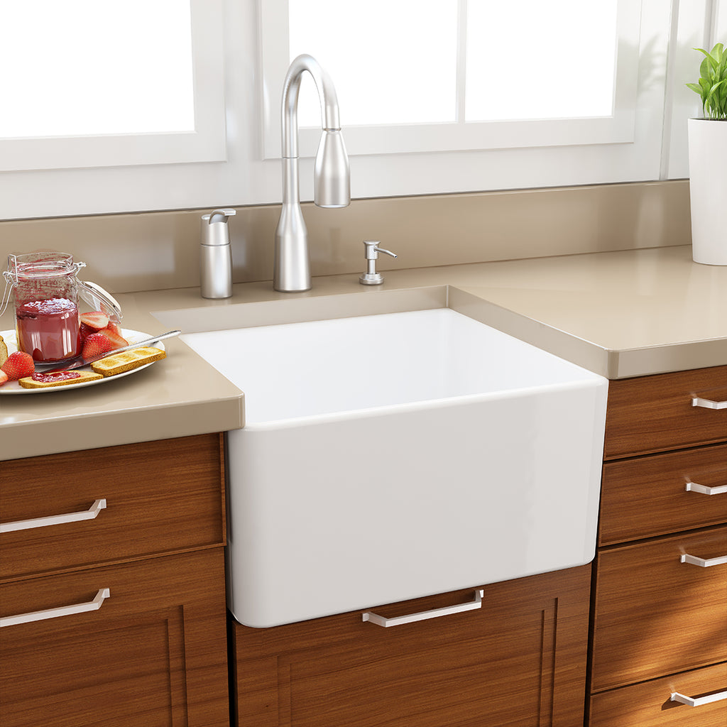 Nantucket Sinks Cape 20" Fireclay Farmhouse Sink, White, T-FCFS20