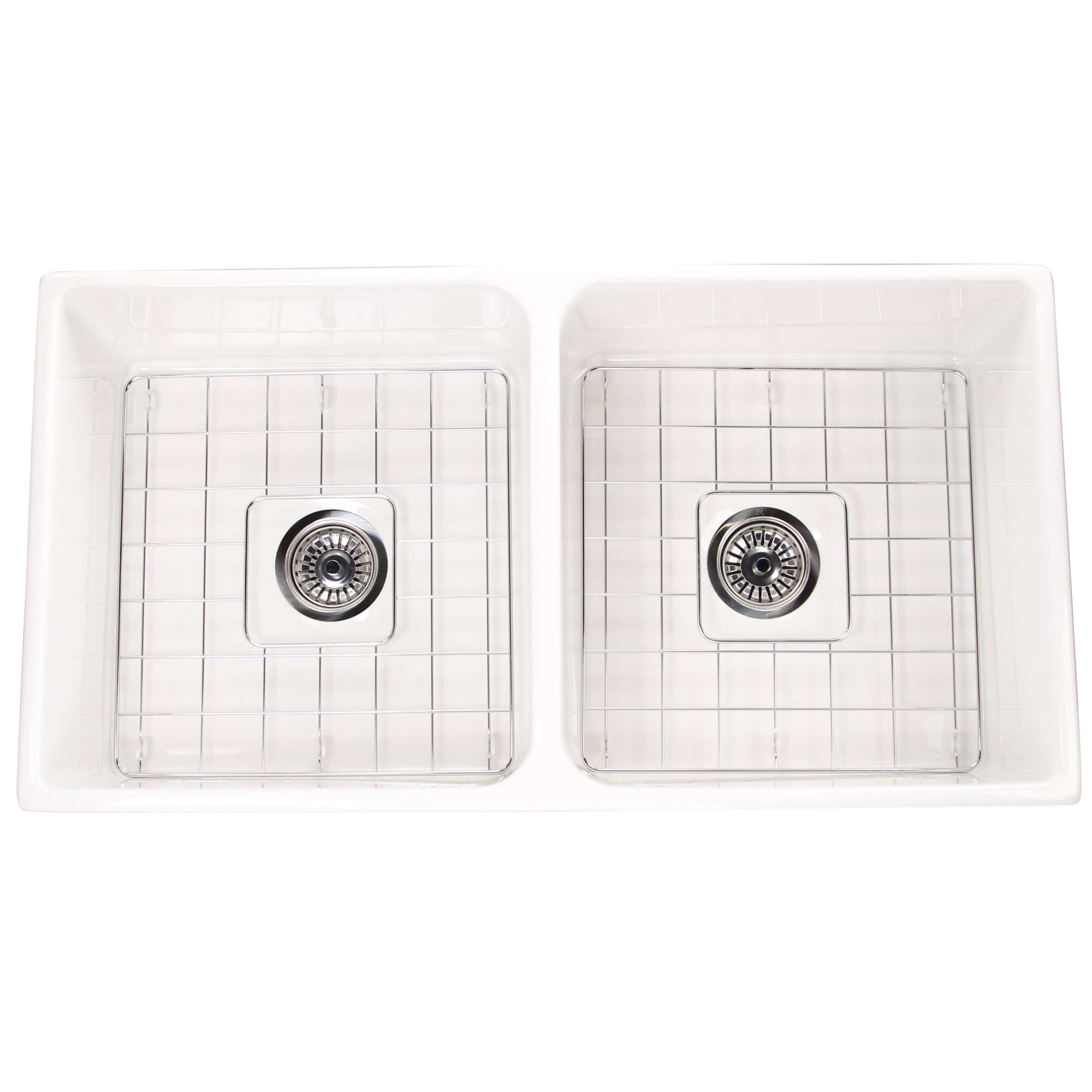Alternate Image for Nantucket Sinks Cape 36" Fireclay Farmhouse Sink with Accessories, White, T-FCFS36-DBL