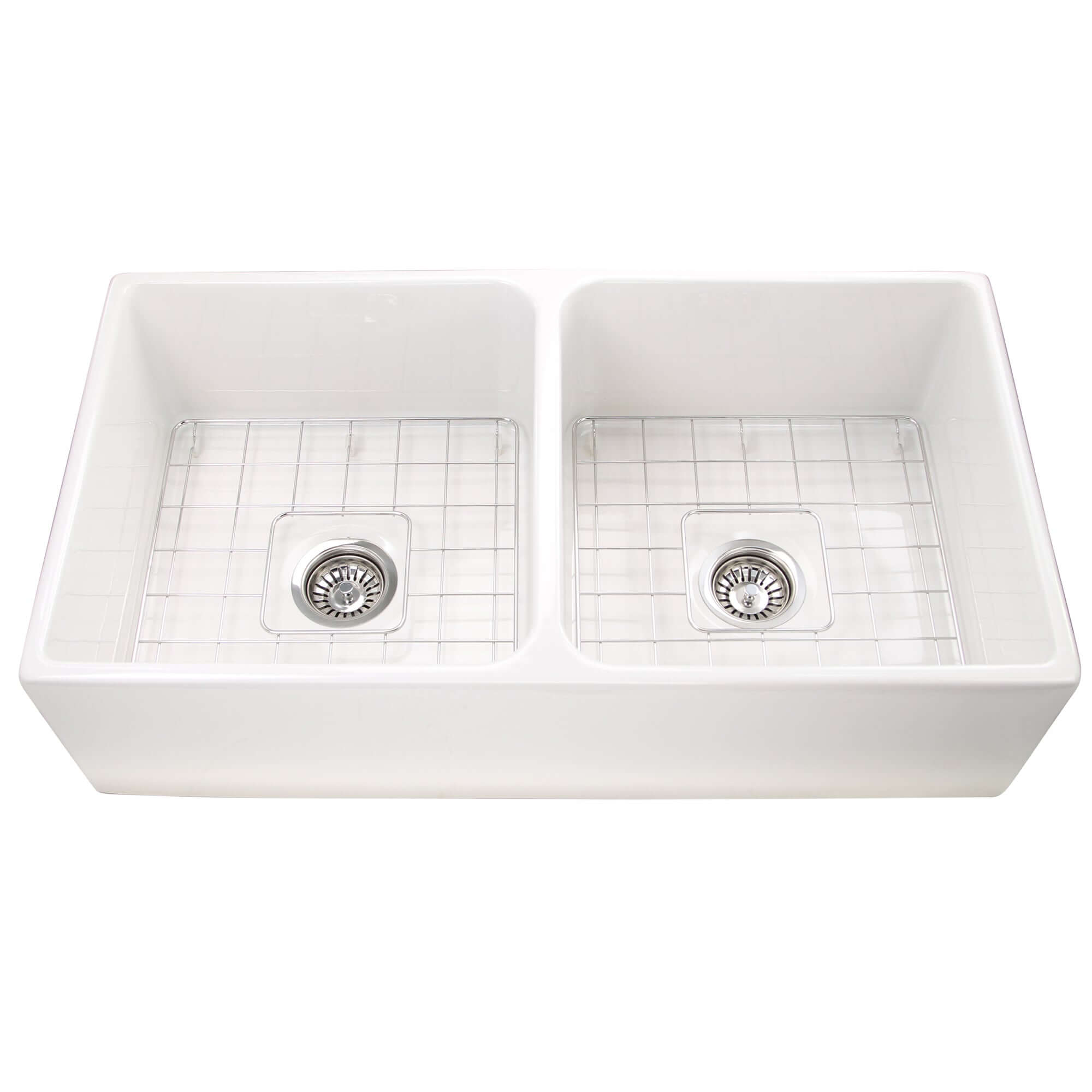 Alternate Image for Nantucket Sinks Cape 36" Fireclay Farmhouse Sink with Accessories, White, T-FCFS36-DBL