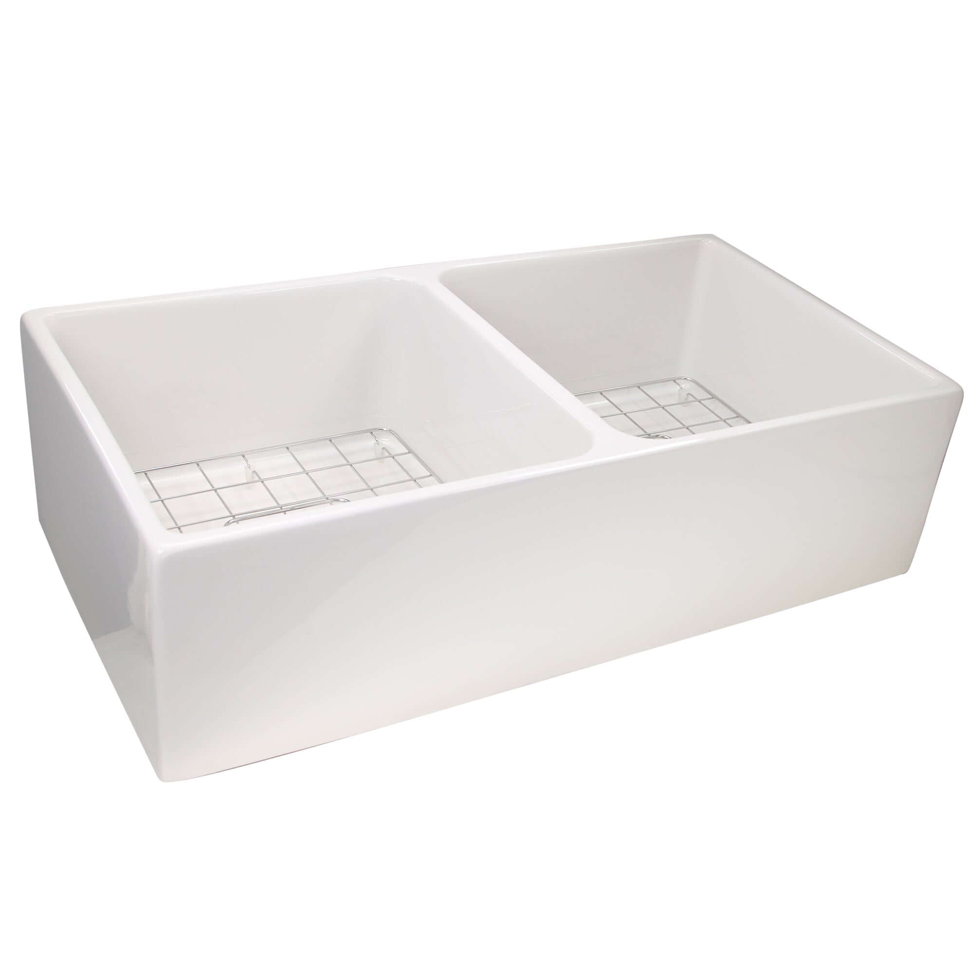 Alternate Image for Nantucket Sinks Cape 36" Fireclay Farmhouse Sink with Accessories, White, T-FCFS36-DBL