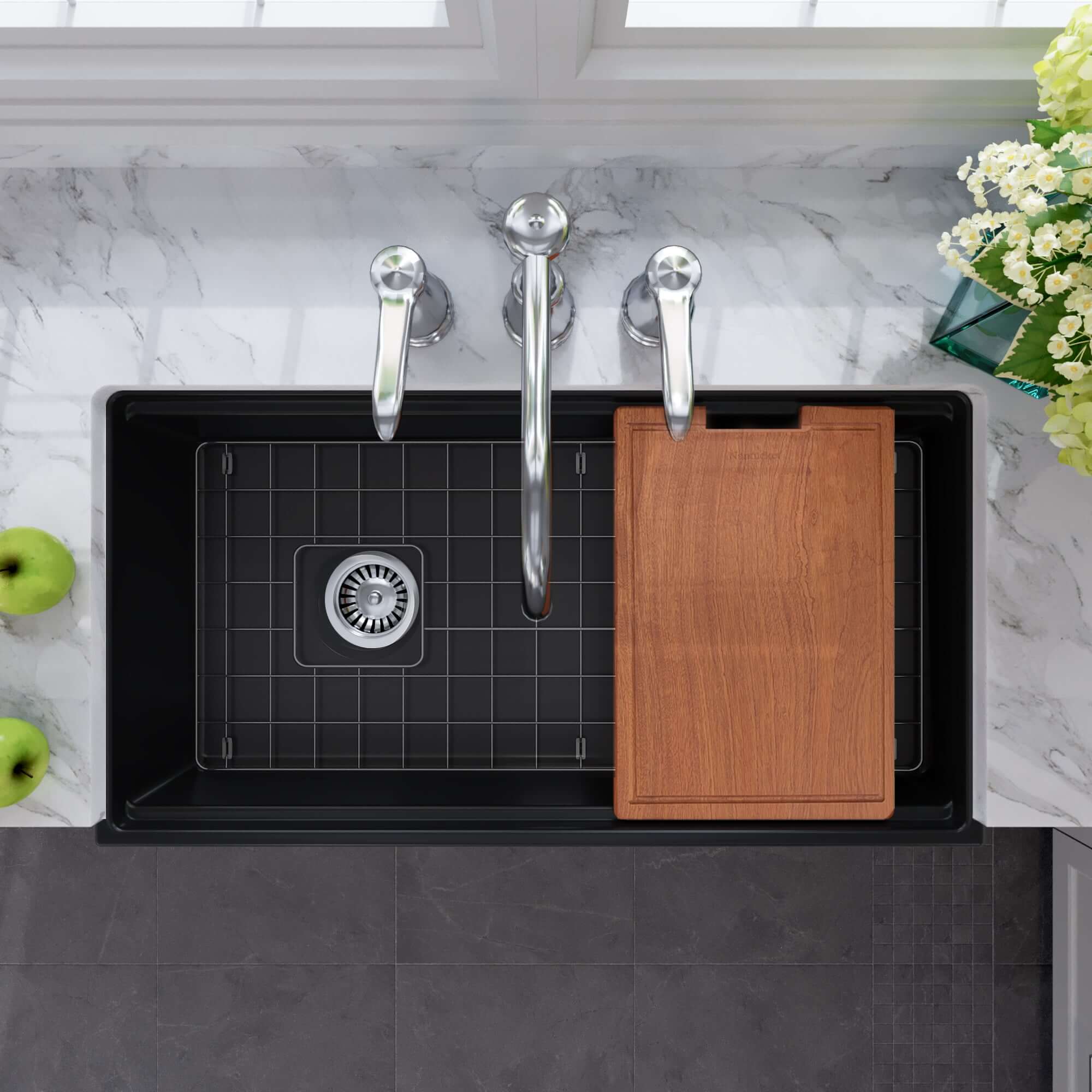 Alternate Image for Nantucket Sinks Cape 36" Fireclay Workstation Farmhouse Sink with Accessories, Matte Black, T-PS36MB