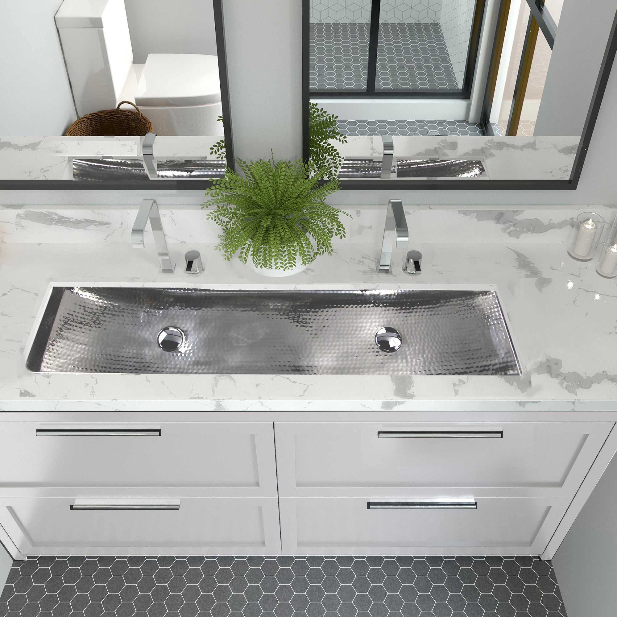 Alternate Image for Nantucket Sinks Brightwork Home 48" x 14" x 6" Rectangle Undermount Stainless Steel Bathroom Sink, 18 Gauge, TRS48-OF