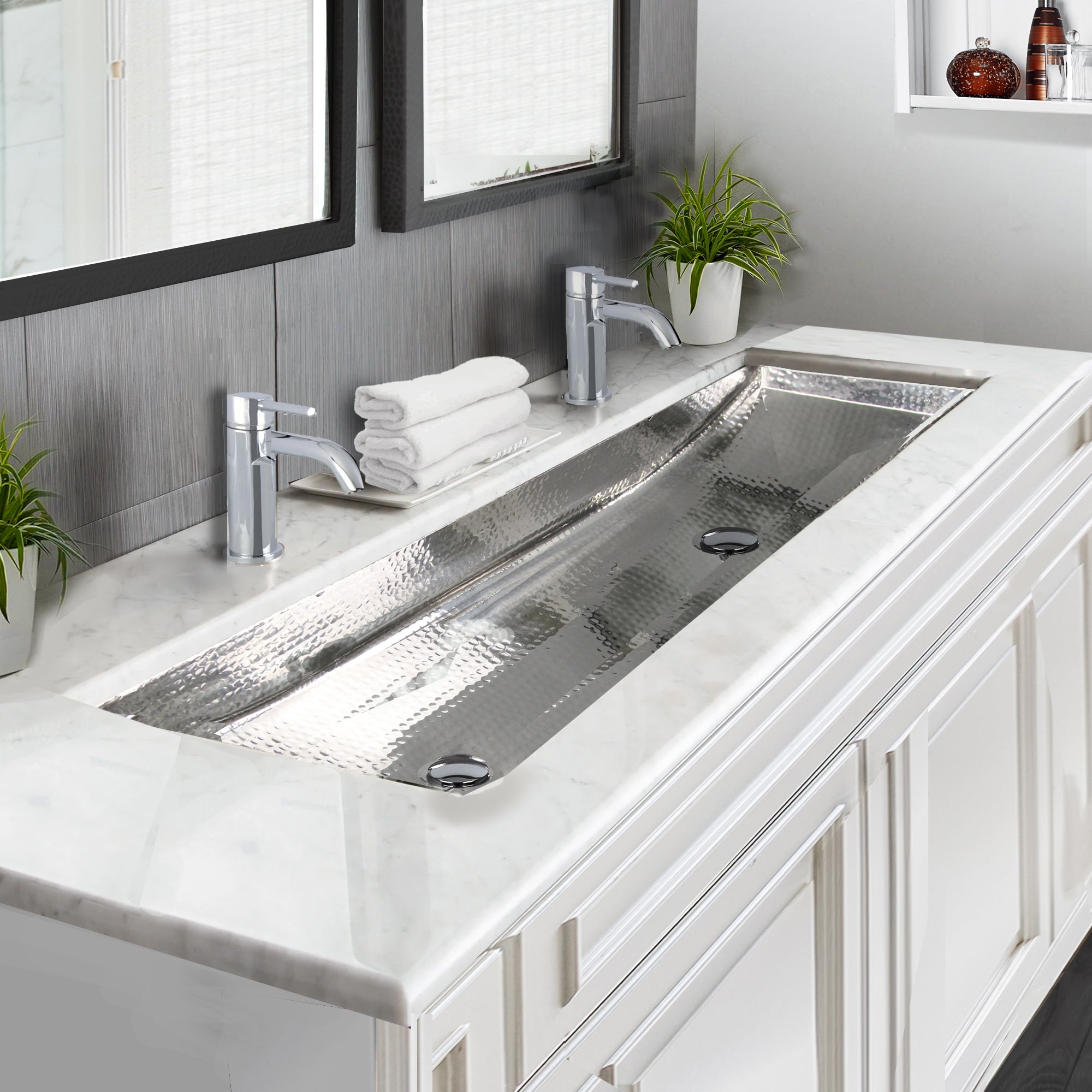 Alternate Image for Nantucket Sinks Brightwork Home 48" x 14" x 6" Rectangle Undermount Stainless Steel Bathroom Sink, 18 Gauge, TRS48-OF