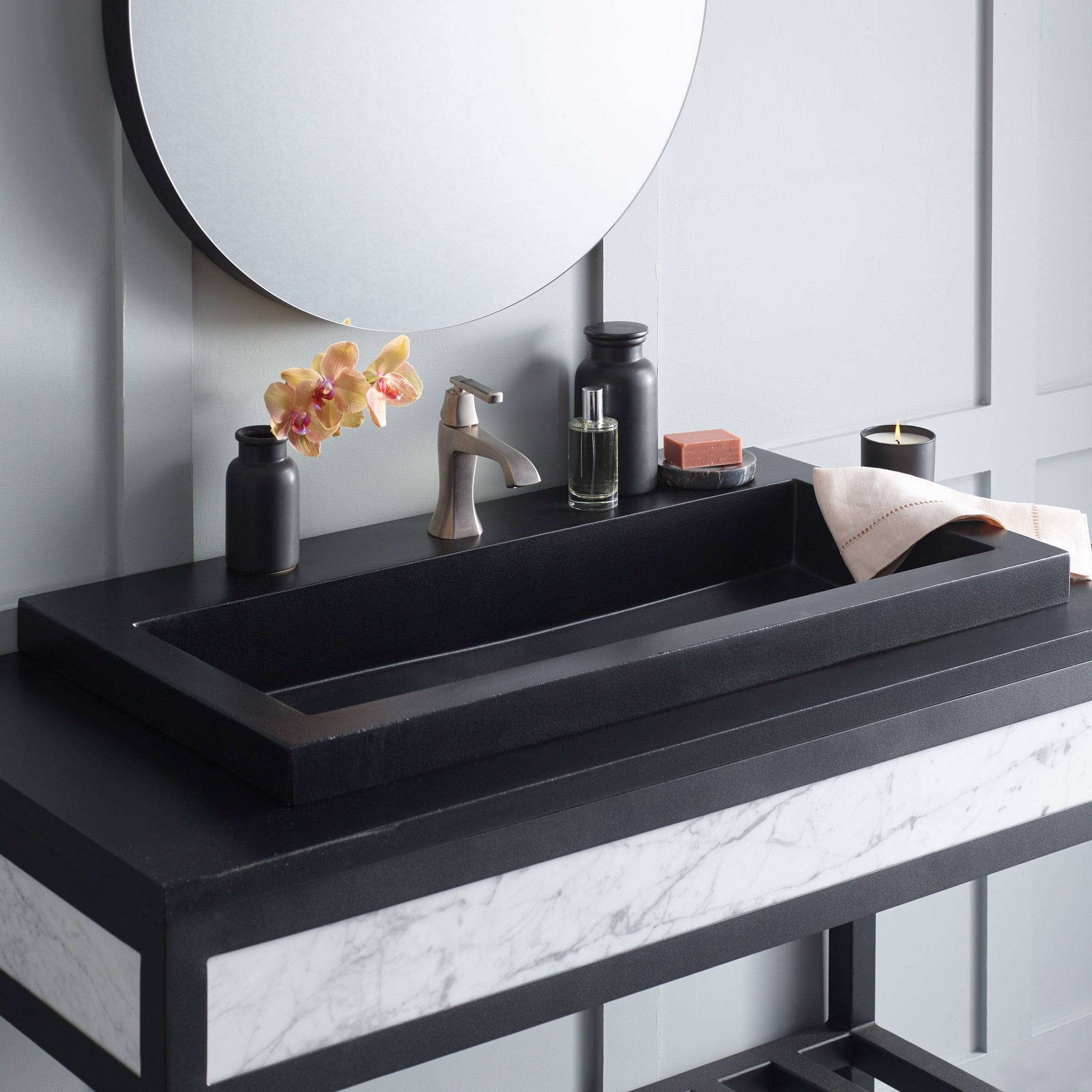 Native Trails Trough 36" Rectangle NativeStone Concrete Bathroom Sink, 1 Faucet Hole, Charcoal, NSL3619-C