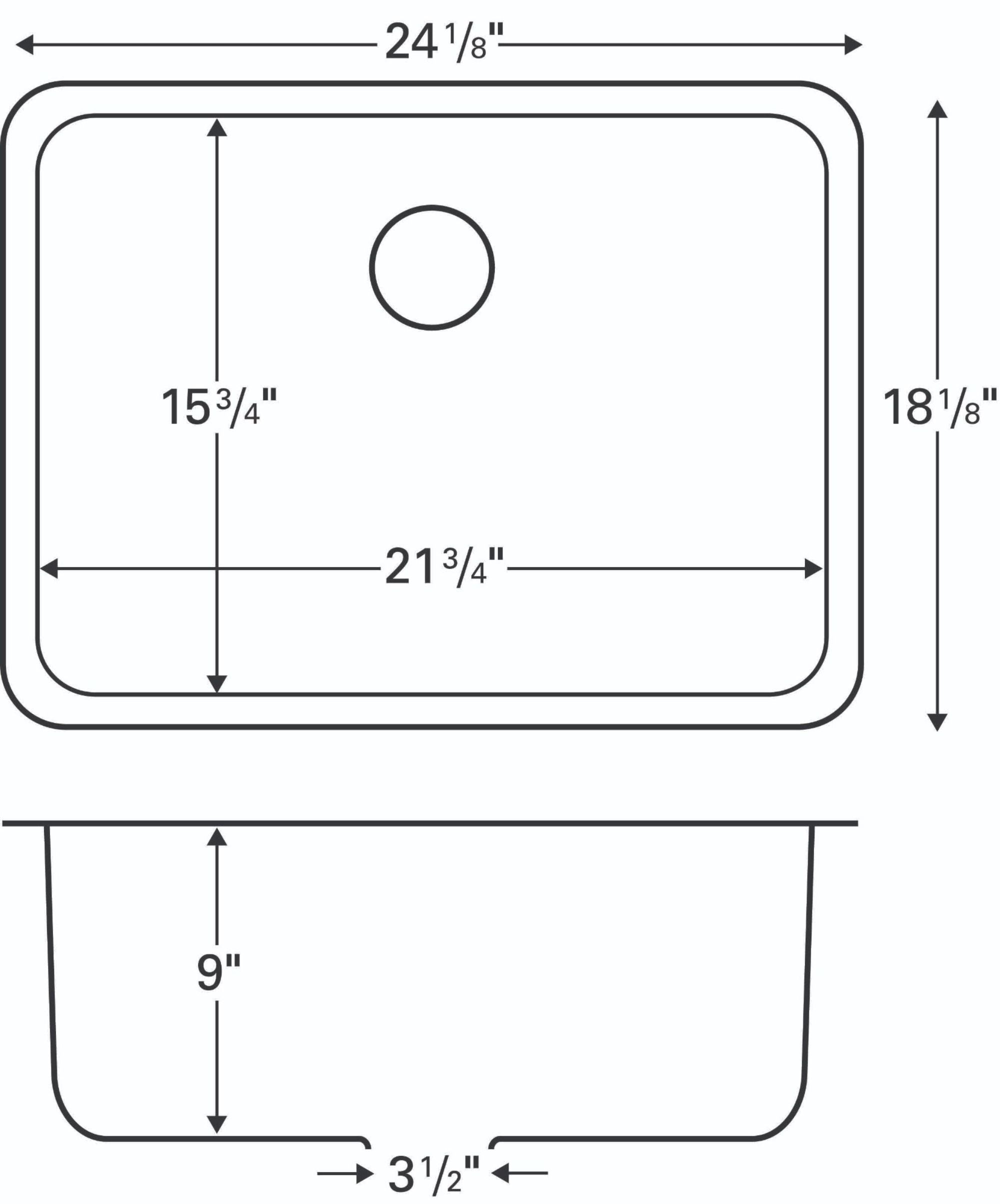 Karran 24" Undermount Stainless Steel Kitchen Sink, 18 Gauge, U-2418