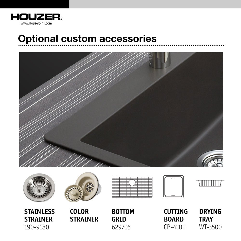 Alternate Image for Houzer Quartztone 22" Drop In/Topmount Granite Kitchen Sink, Taupe, V-100 TAUPE