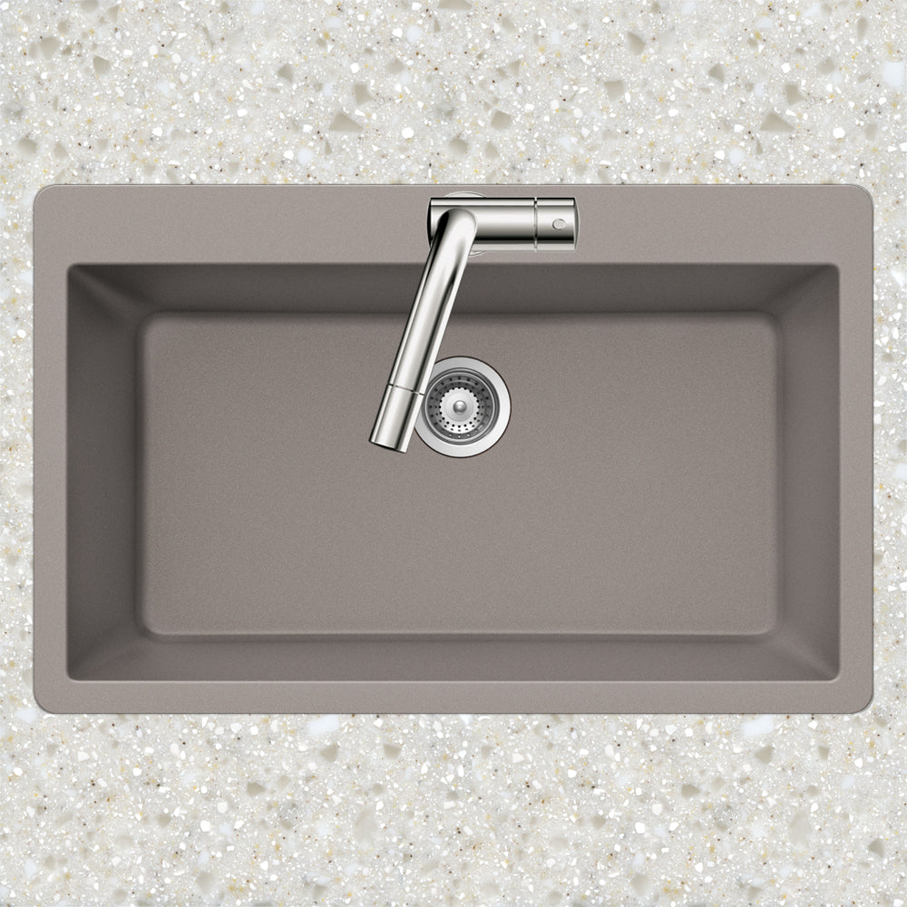 Houzer Quartztone 22" Drop In/Topmount Granite Kitchen Sink, Taupe, V-100 TAUPE