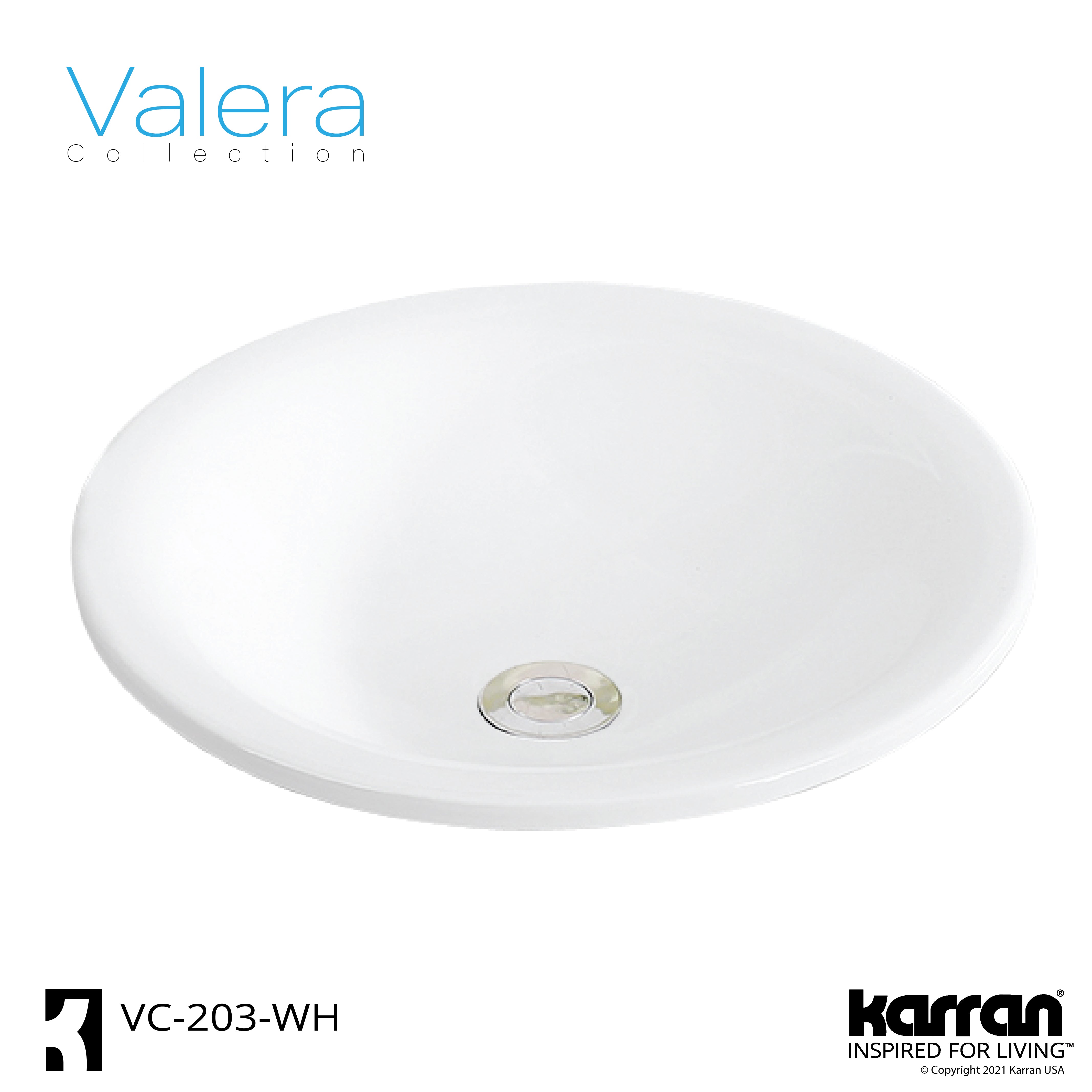 Karran Valera 17.75" x 17.75" x 3.5" Round Vessel Vitreous China ADA Bathroom Sink, White, VC-203-WH