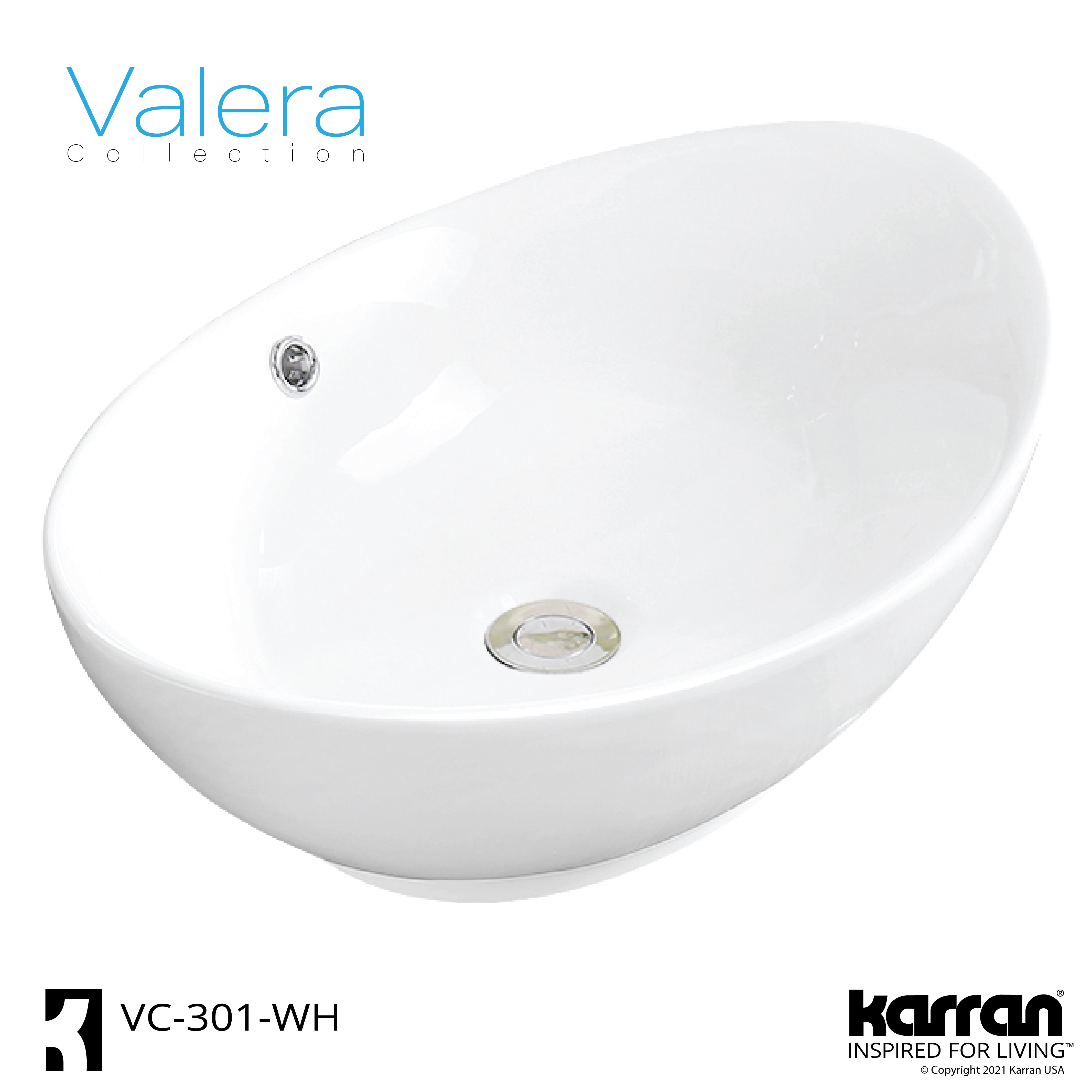 Alternate Image for Karran Valera 22.875" x 14.875" x 4.5" Oval Vessel Vitreous China ADA Bathroom Sink, White, VC-301-WH