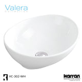 Karran Valera 15.5" x 13.25" x 4.5" Oval Vessel Vitreous China ADA Bathroom Sink, White, VC-302-WH