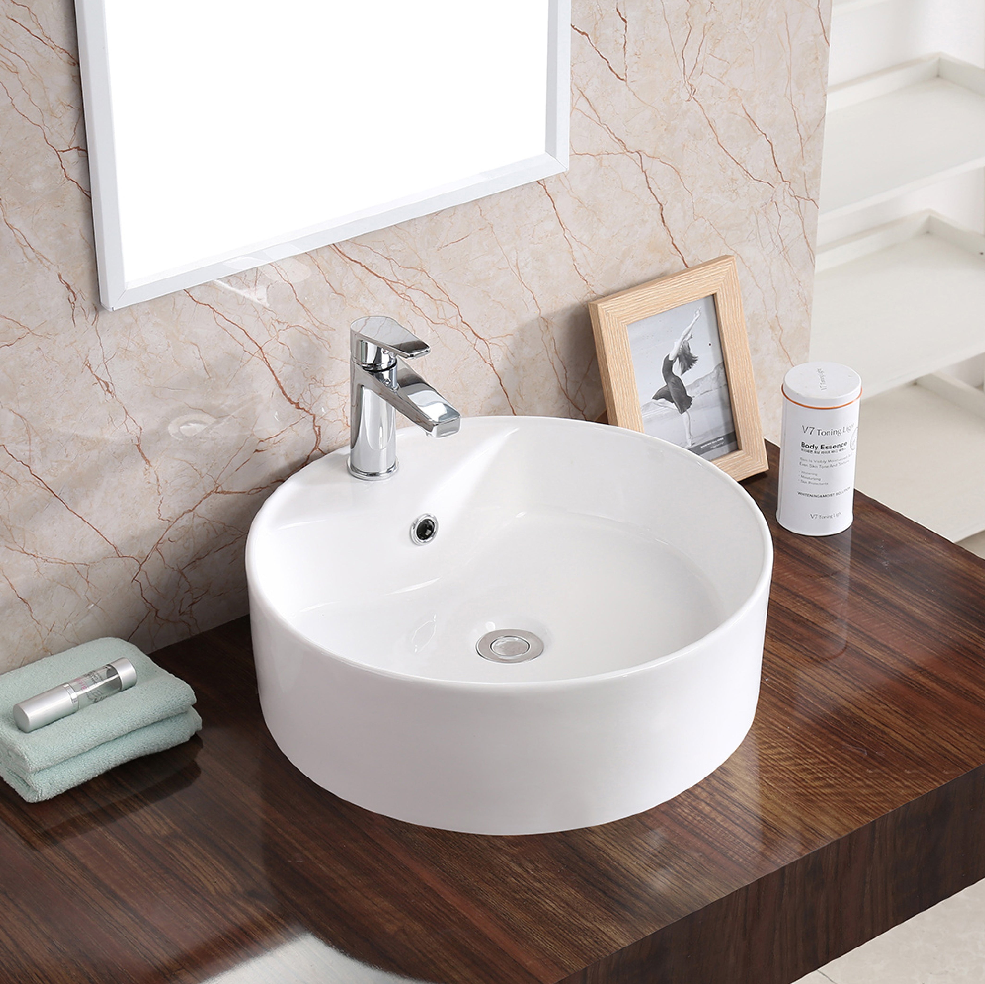 Alternate Image for Karran Valera 18.125" x 18.125" x 4.25" Round Vessel Vitreous China ADA Bathroom Sink, White, VC-401-WH