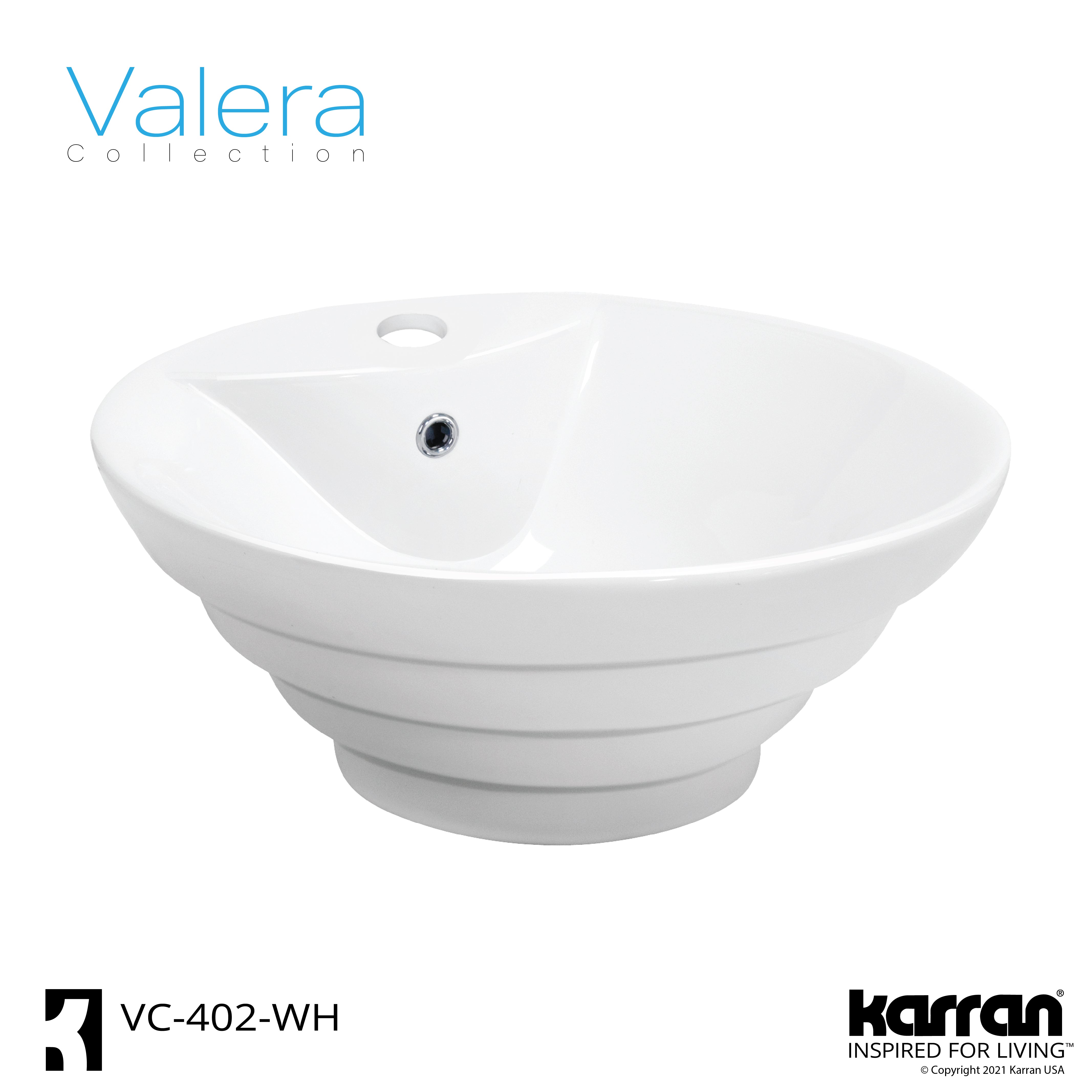 Alternate Image for Karran Valera 18.875" x 18.875" x 5.75" Round Vessel Vitreous China ADA Bathroom Sink, White, VC-402-WH