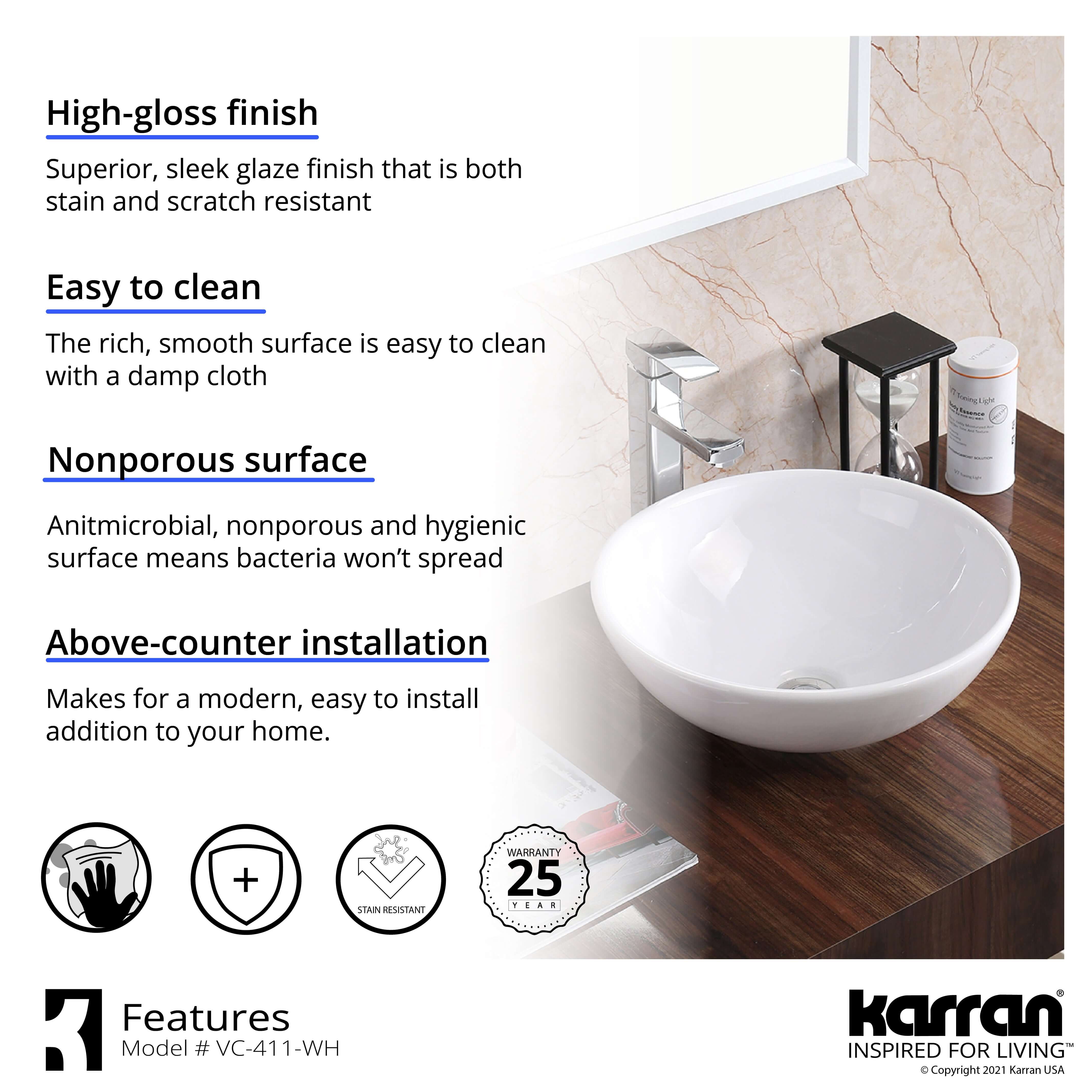 Alternate Image for Karran Valera 15.5" x 15.5" x 5" Round Vessel Vitreous China ADA Bathroom Sink, White, VC-411-WH