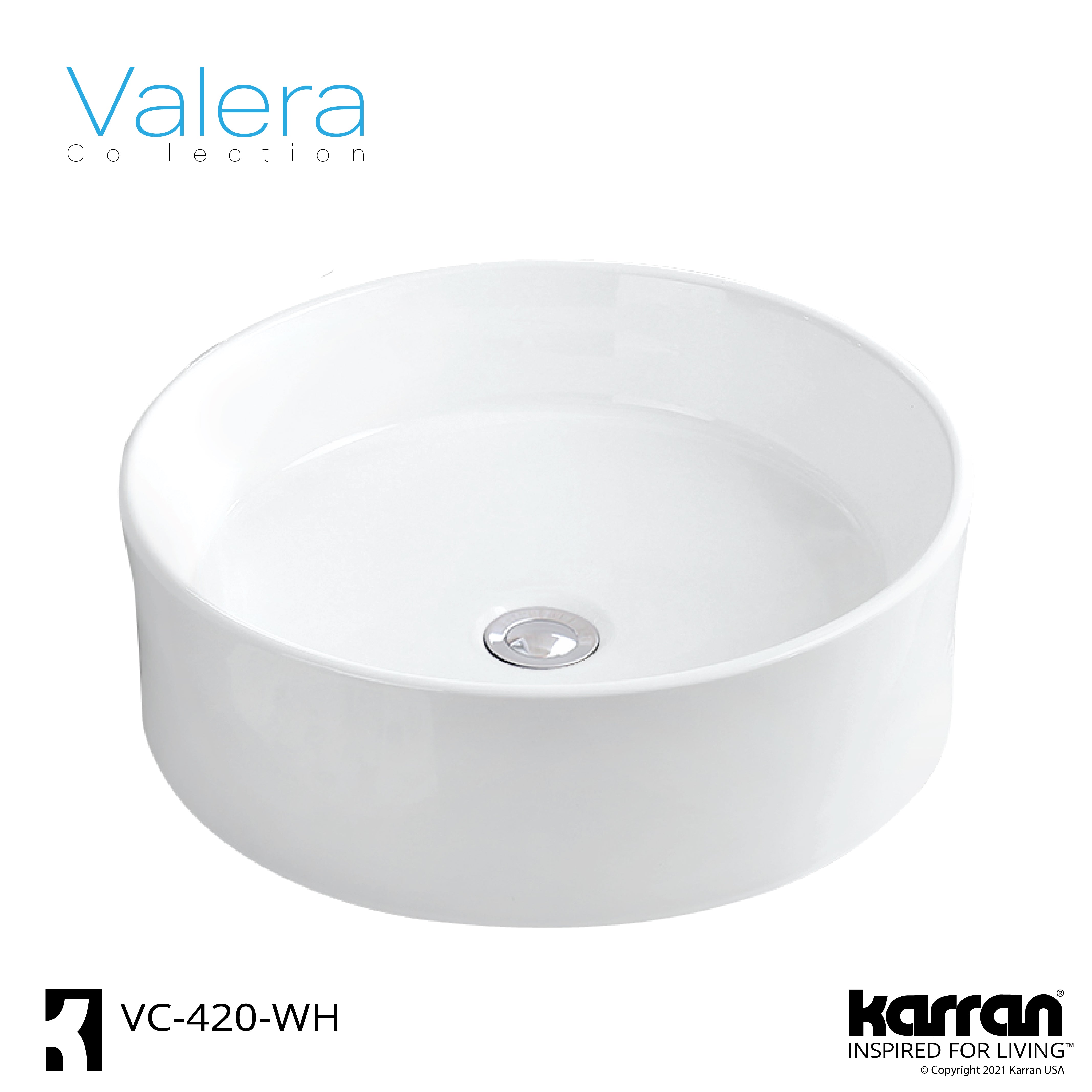 Alternate Image for Karran Valera 18" x 18" x 4.5" Round Vessel Vitreous China ADA Bathroom Sink, White, VC-420-WH