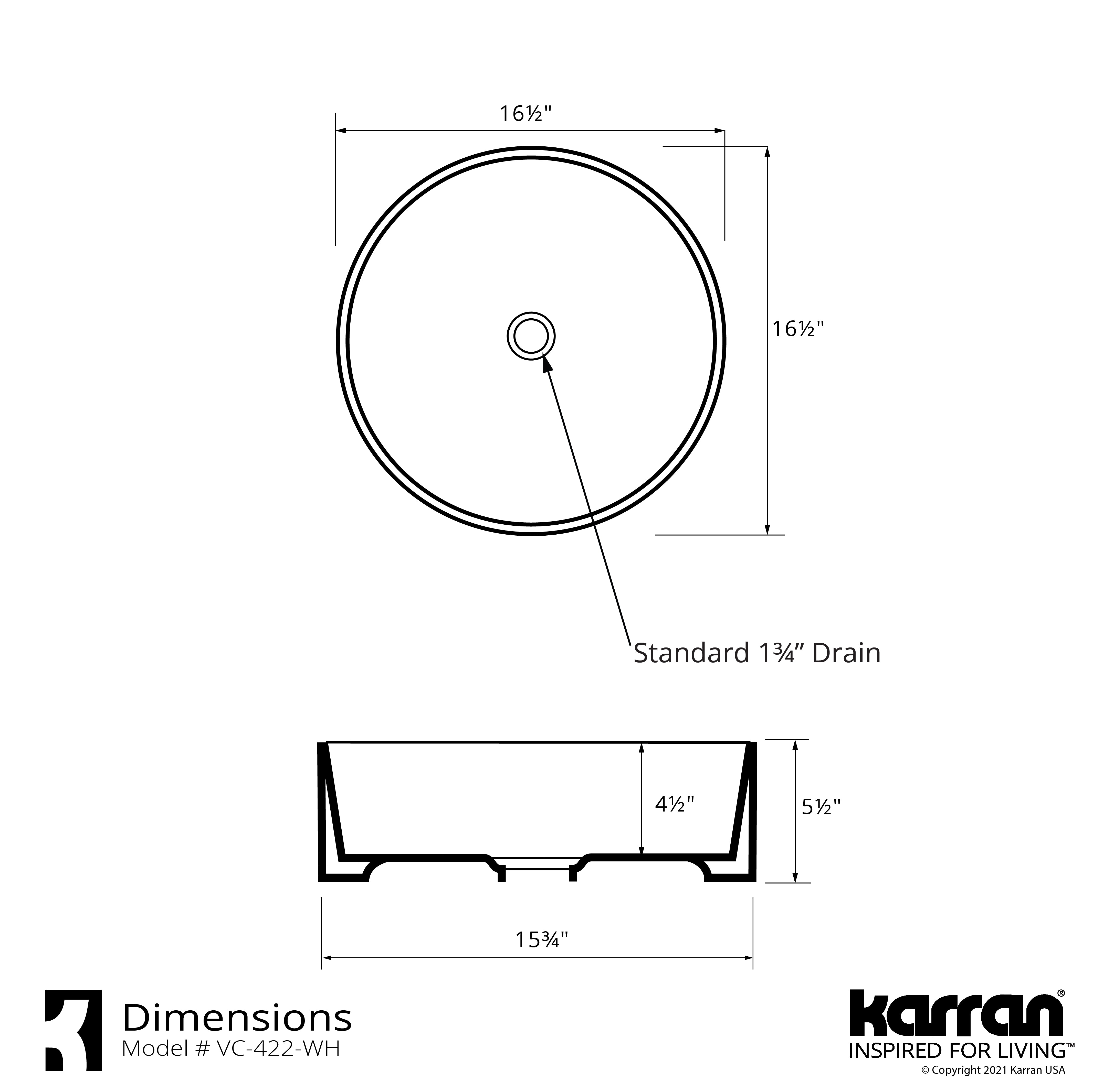Alternate Image for Karran Valera 16.5" x 16.5" x 4.5" Round Vessel Vitreous China ADA Bathroom Sink, White, VC-422-WH