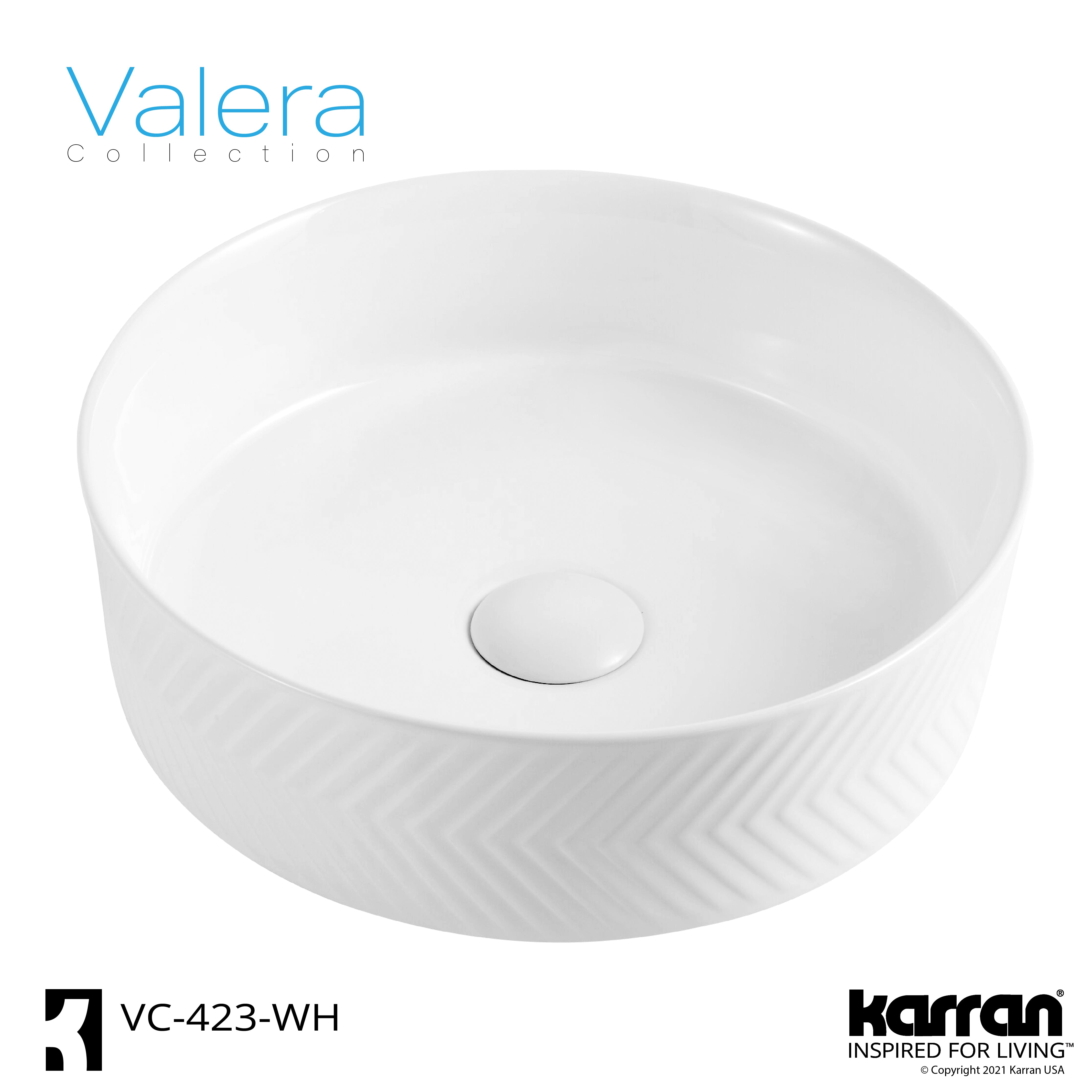 Karran Valera 14.125" x 14.125" x 4.25" Round Vessel Vitreous China ADA Bathroom Sink, White, VC-423-WH