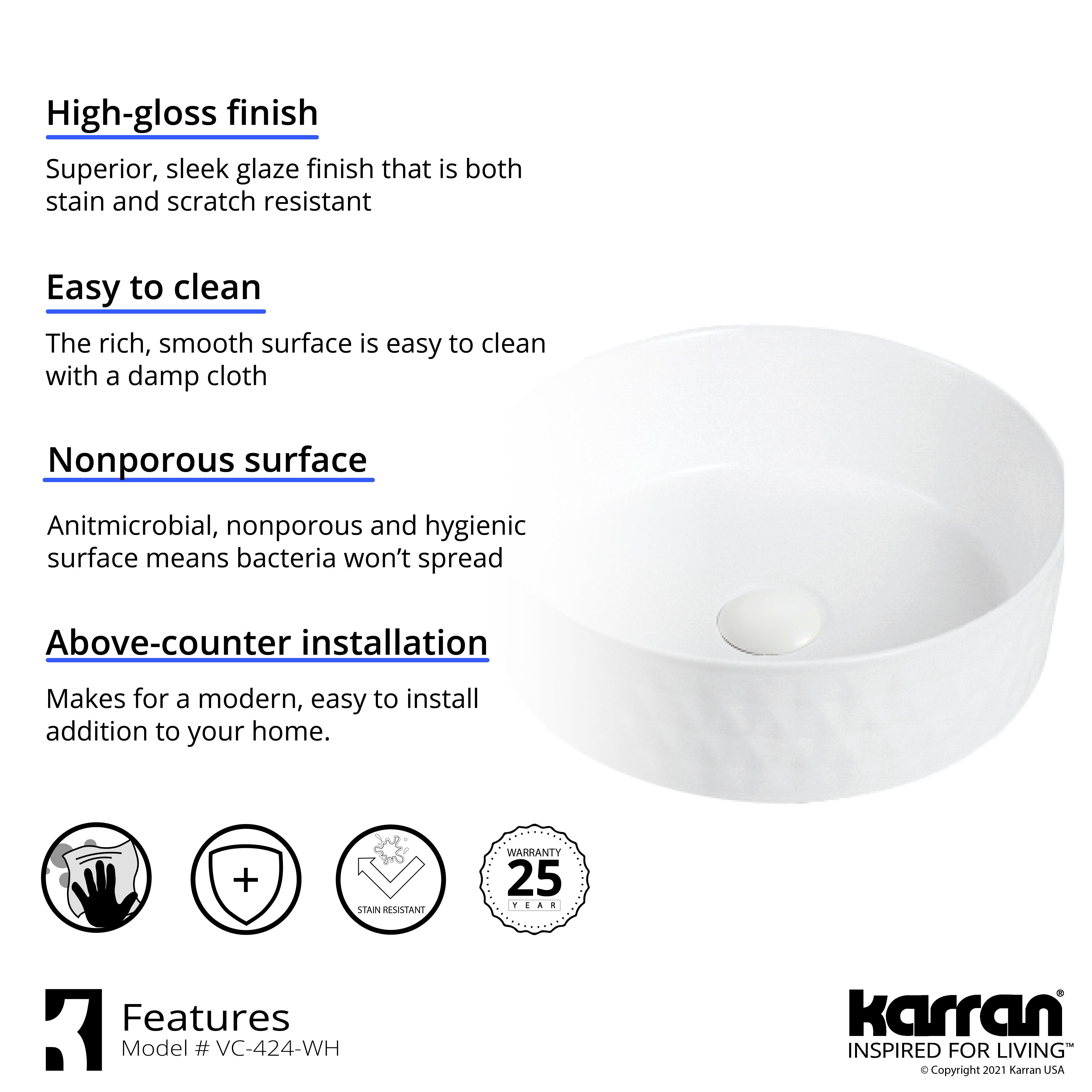 Alternate Image for Karran Valera 14.25" x 14.25" x 4" Round Vessel Vitreous China ADA Bathroom Sink, White, VC-424-WH