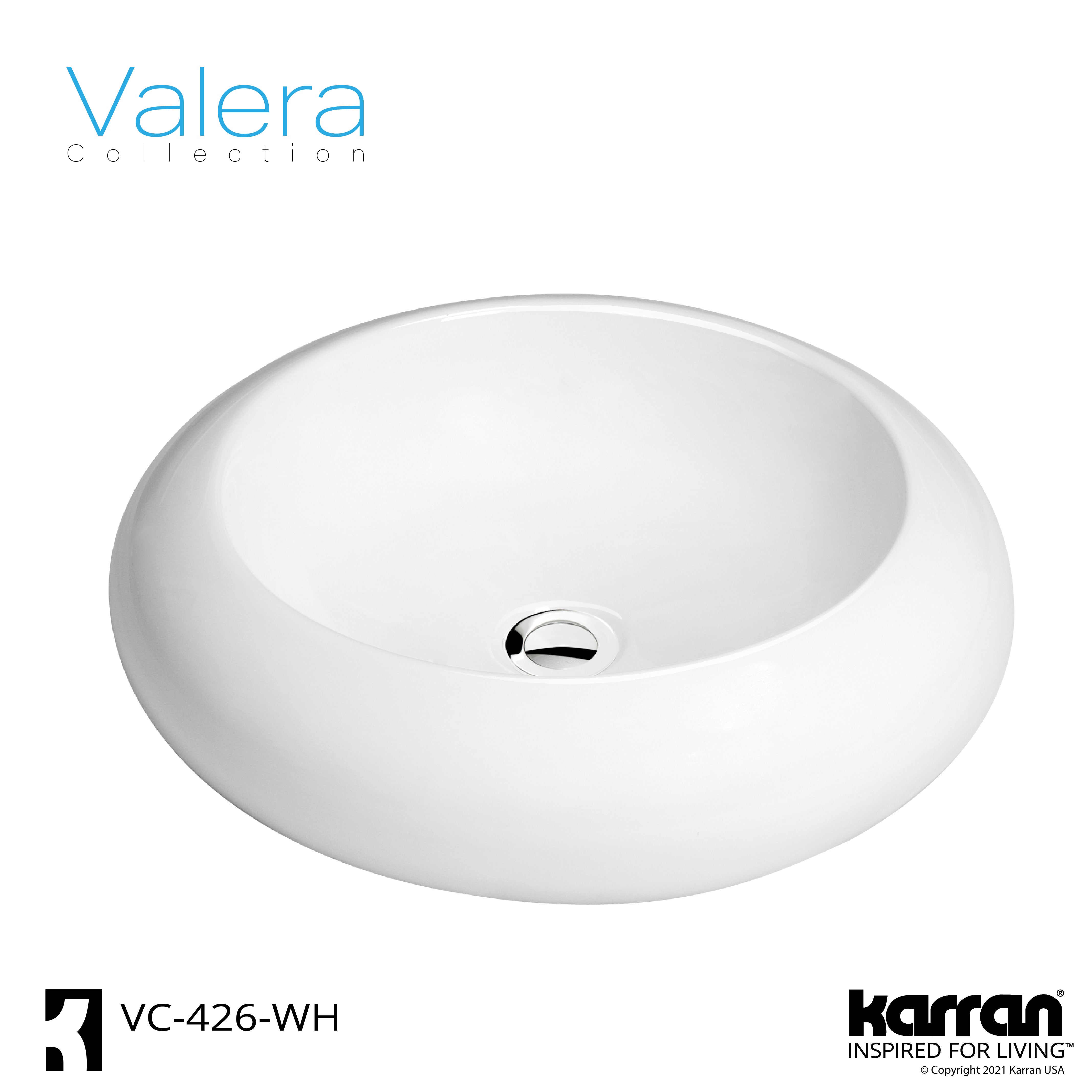 Alternate Image for Karran Valera 19.5" x 19.5" x 4.25" Round Vessel Vitreous China ADA Bathroom Sink, White, VC-426-WH