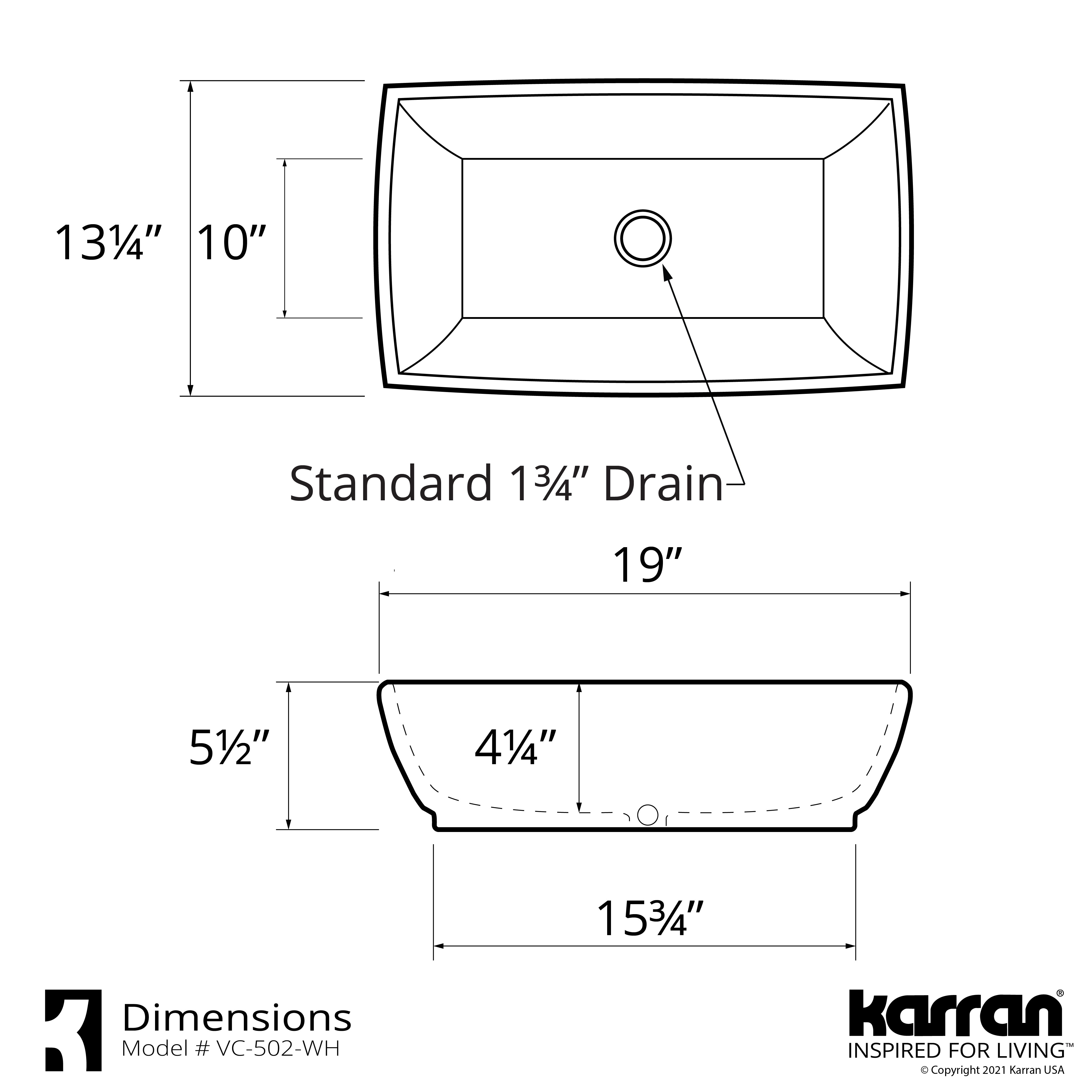 Alternate Image for Karran Valera 19" x 13.25" x 4.5" Rectangular Vessel Vitreous China ADA Bathroom Sink, White, VC-502-WH