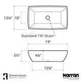 Karran Valera 19" x 13.25" x 4.5" Rectangular Vessel Vitreous China ADA Bathroom Sink, White, VC-502-WH