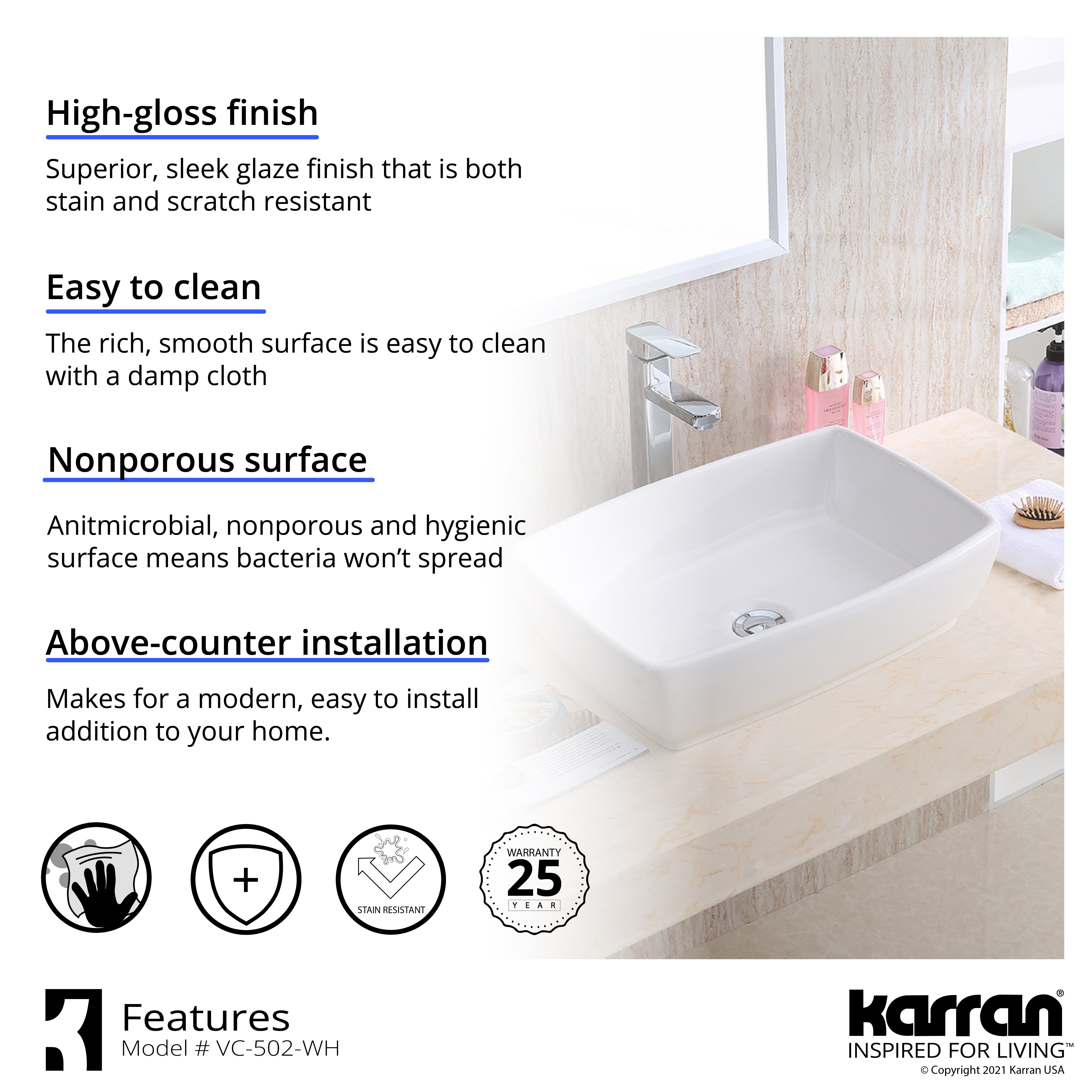 Alternate Image for Karran Valera 19" x 13.25" x 4.5" Rectangular Vessel Vitreous China ADA Bathroom Sink, White, VC-502-WH