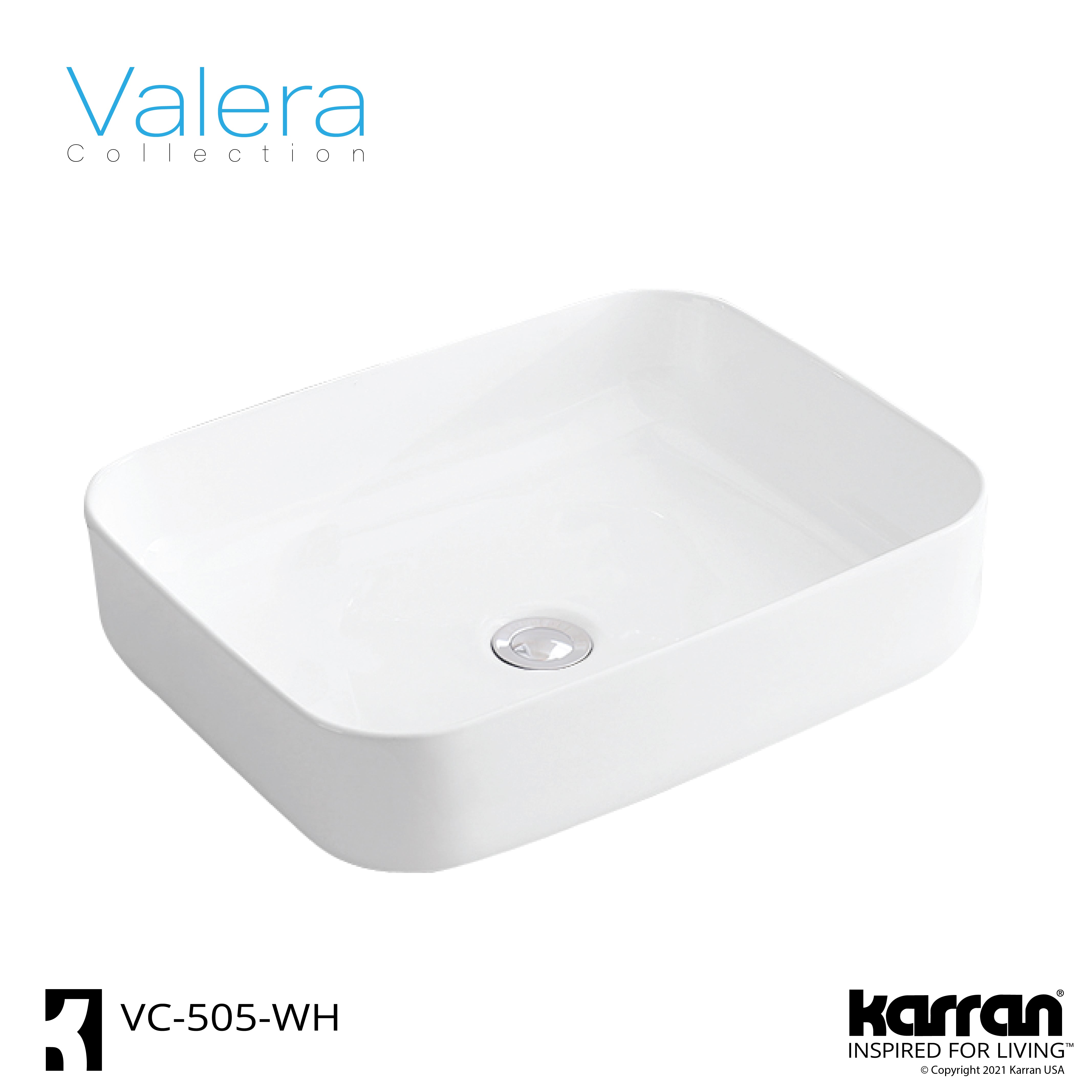Alternate Image for Karran Valera 20" x 15.875" x 4.5" Rectangular Vessel Vitreous China ADA Bathroom Sink, White, VC-505-WH