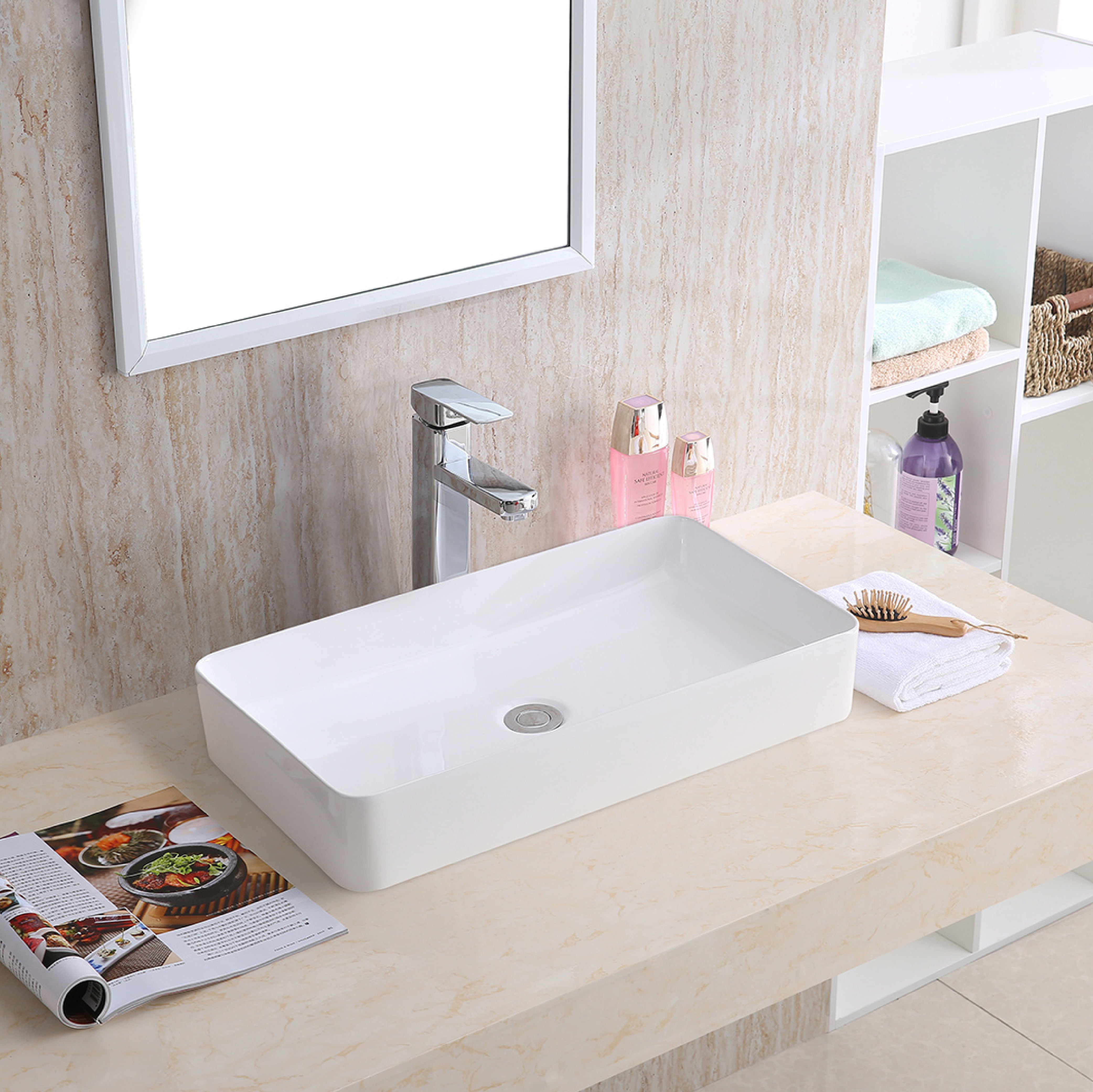 Karran Valera 24.25" x 14" x 3.5" Rectangular Vessel Vitreous China ADA Bathroom Sink, White, VC-506-WH