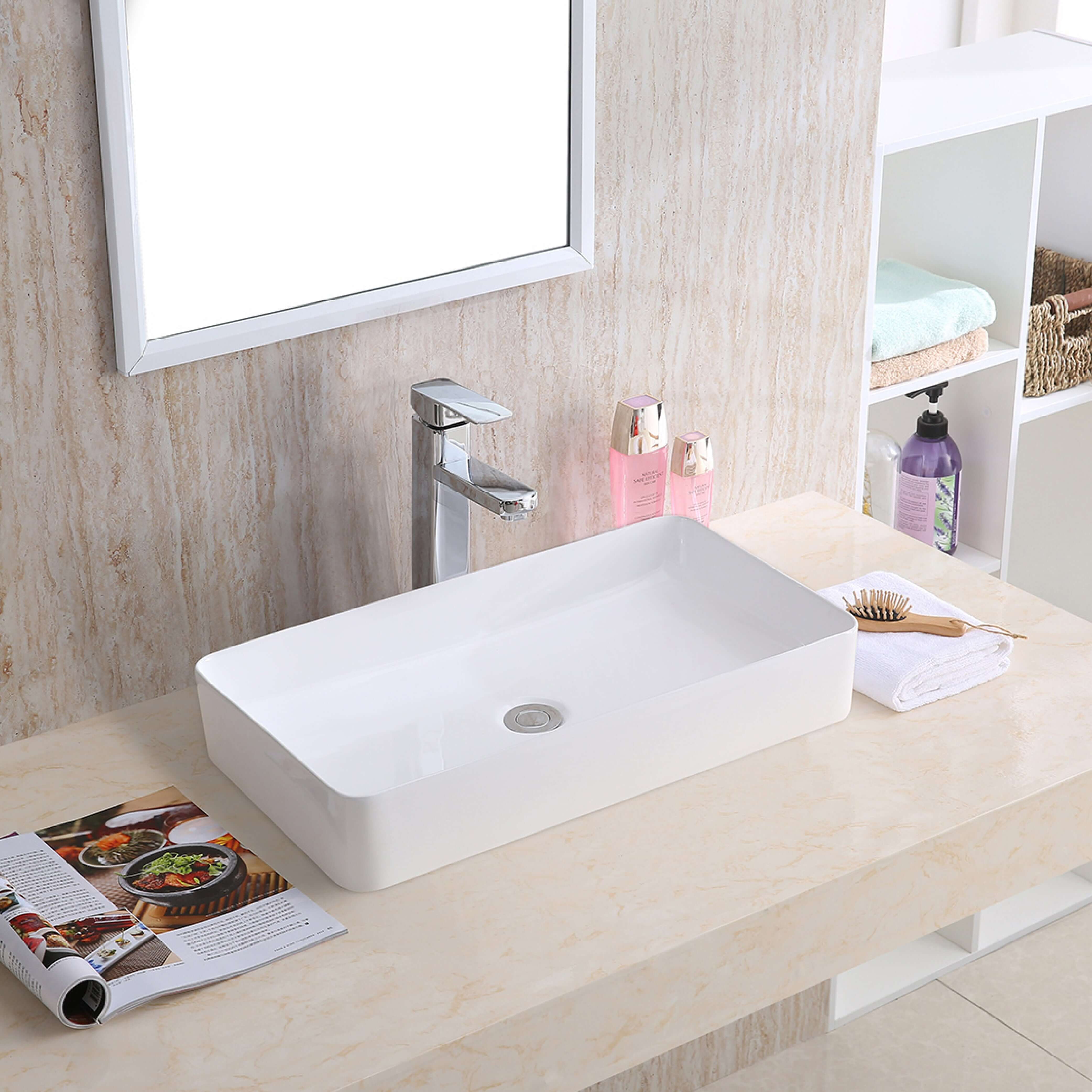 Alternate Image for Karran Valera 24.25" x 14" x 3.5" Rectangular Vessel Vitreous China ADA Bathroom Sink, White, VC-506-WH
