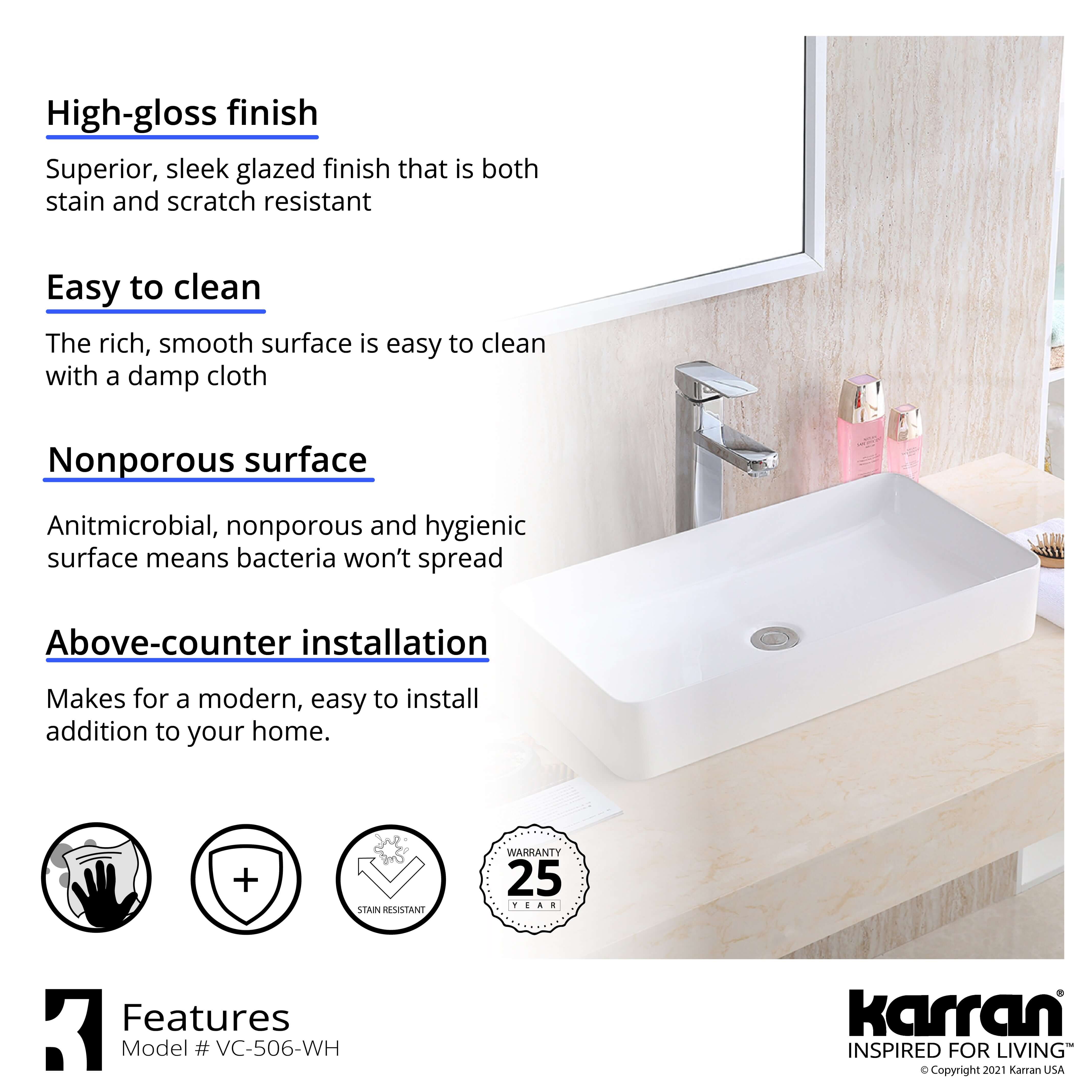 Alternate Image for Karran Valera 24.25" x 14" x 3.5" Rectangular Vessel Vitreous China ADA Bathroom Sink, White, VC-506-WH