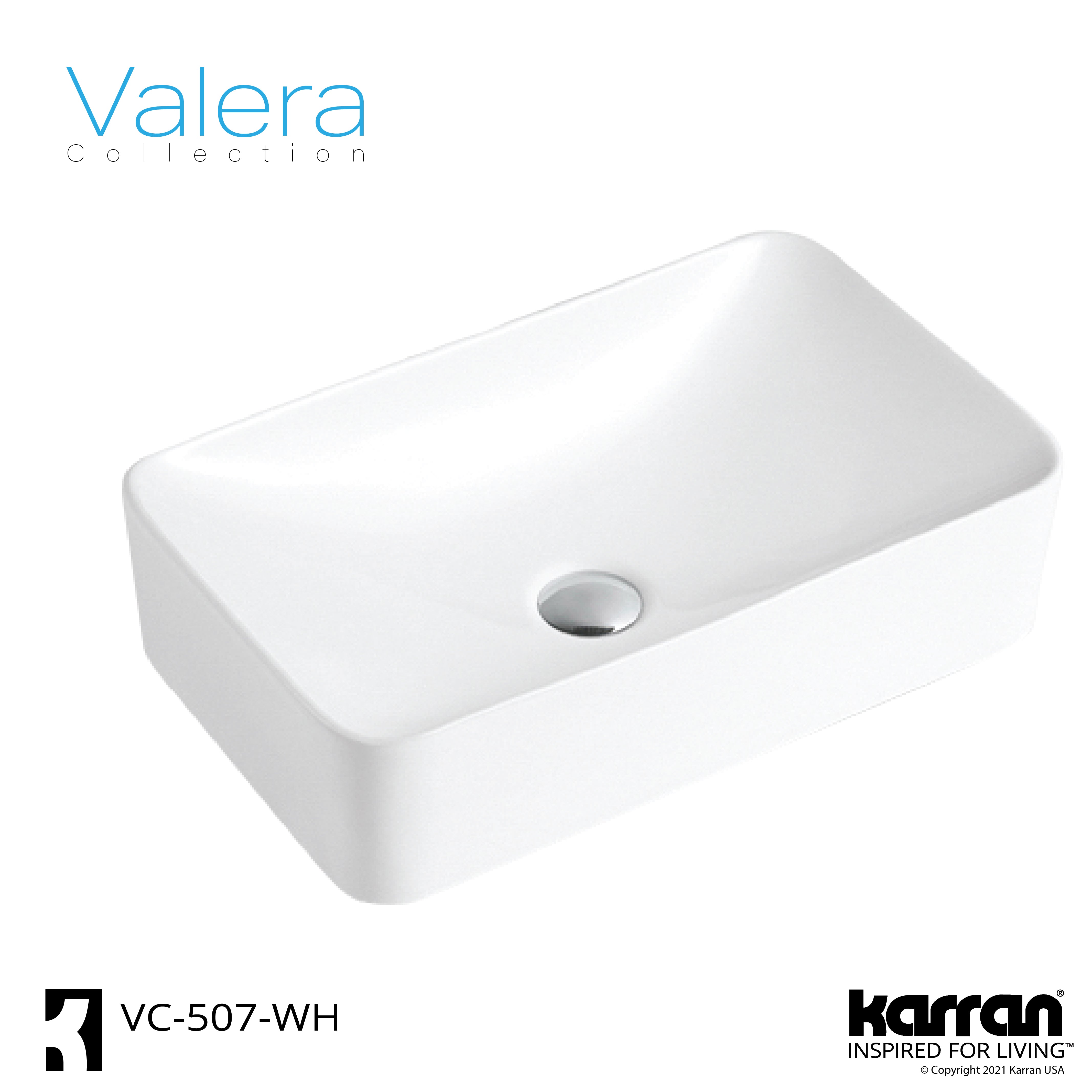 Alternate Image for Karran Valera 19" x 11.5" x 3.75" Rectangular Vessel Vitreous China ADA Bathroom Sink, White, VC-507-WH