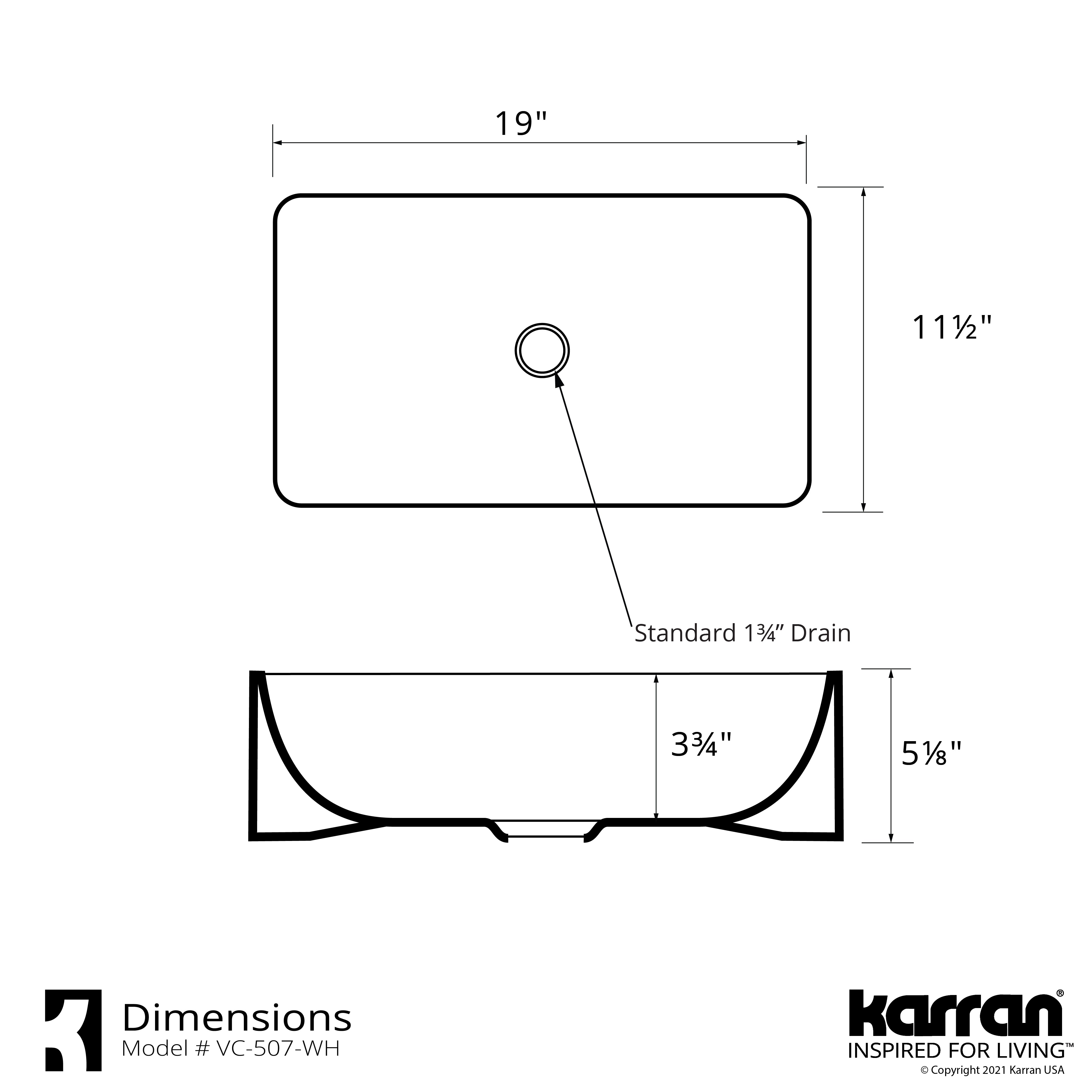 Alternate Image for Karran Valera 19" x 11.5" x 3.75" Rectangular Vessel Vitreous China ADA Bathroom Sink, White, VC-507-WH