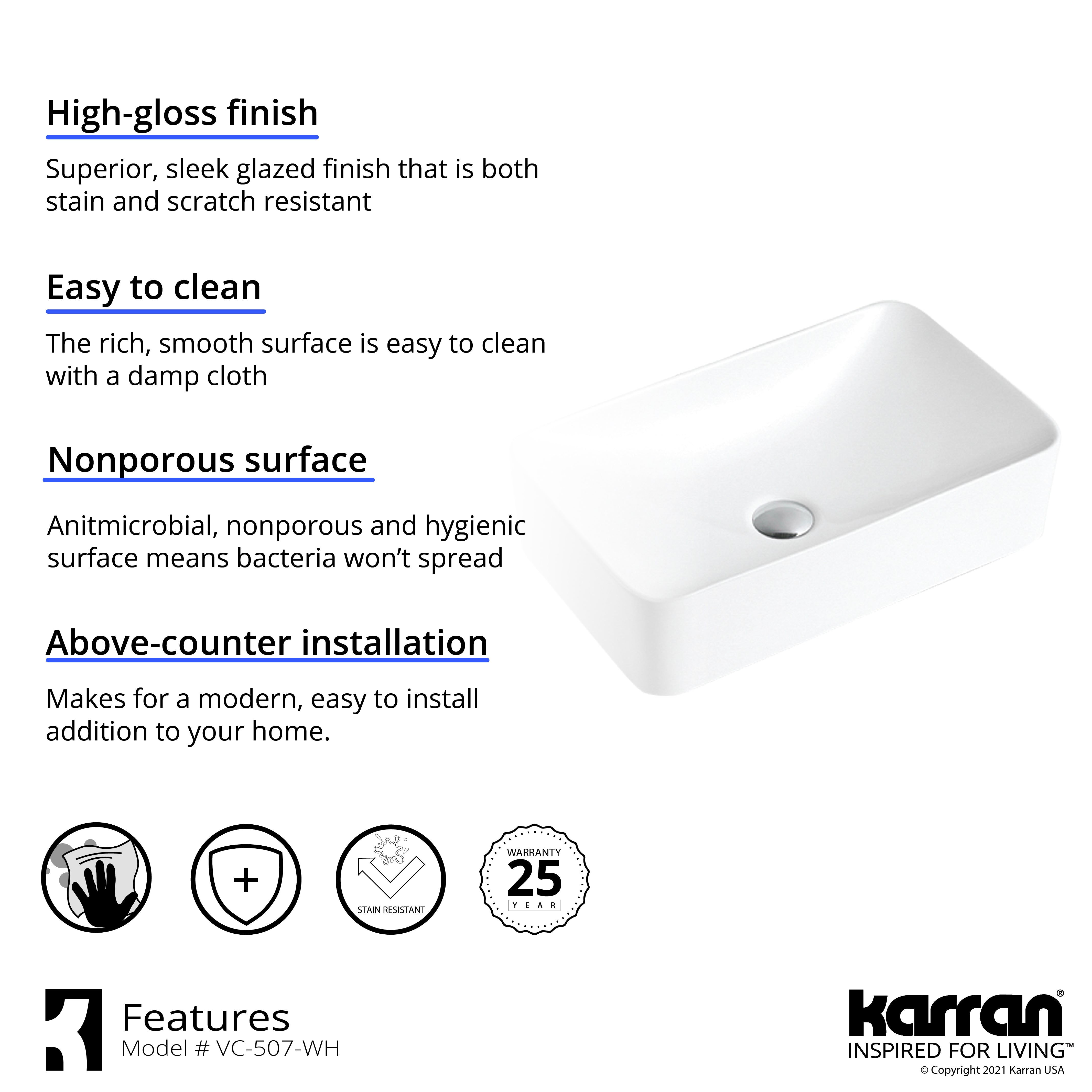 Alternate Image for Karran Valera 19" x 11.5" x 3.75" Rectangular Vessel Vitreous China ADA Bathroom Sink, White, VC-507-WH
