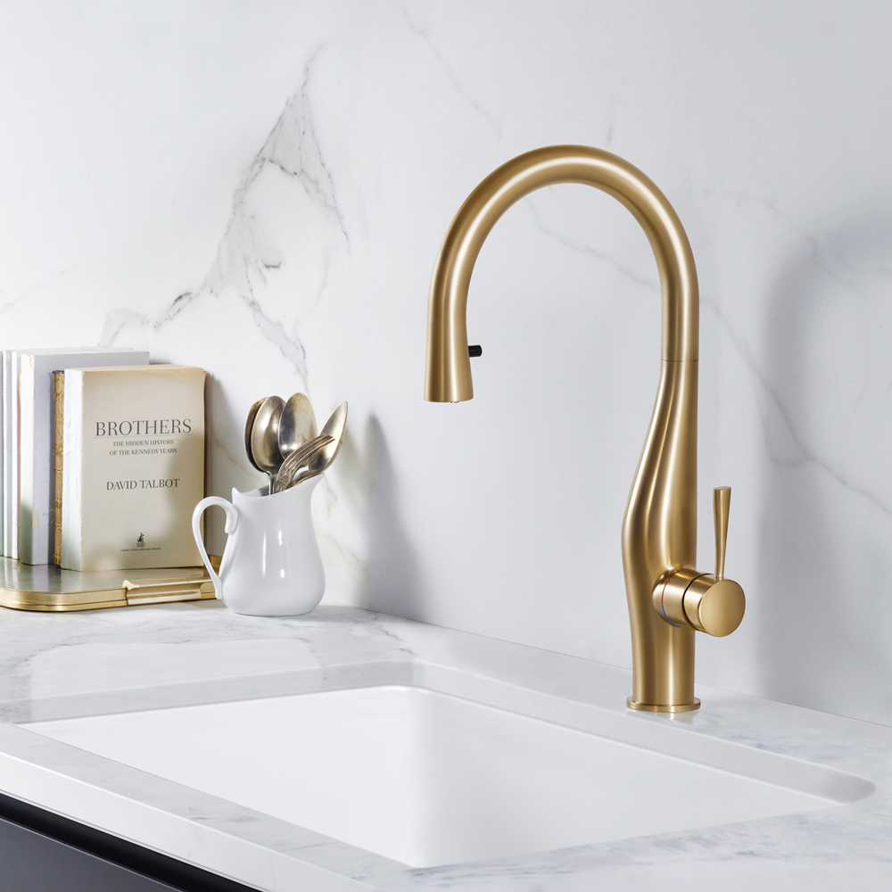 Alternate Image for Houzer Vision Hidden Pull Down Kitchen Faucet Brushed Brass, VISPD-869-BB