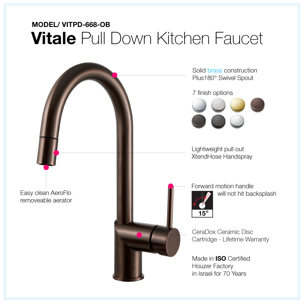 Alternate Image for Houzer Vitale Pull Down Kitchen Faucet Oil Rubbed Bronze, VITPD-668-OB