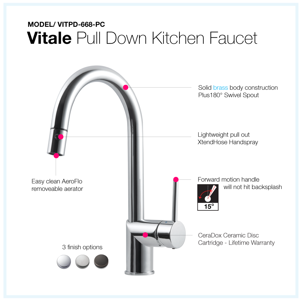 Alternate Image for Houzer Vitale Pull Down Kitchen Faucet with CeraDox Technology Polished Chrome, VITPD-668-PC