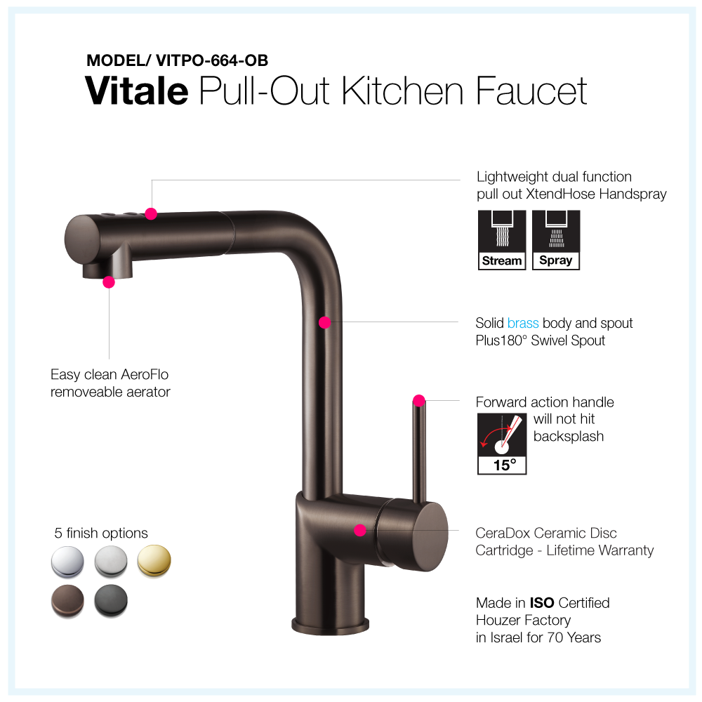 Alternate Image for Houzer Vitale Pull Out Kitchen Faucet Oil Rubbed Bronze, VITPO-664-OB