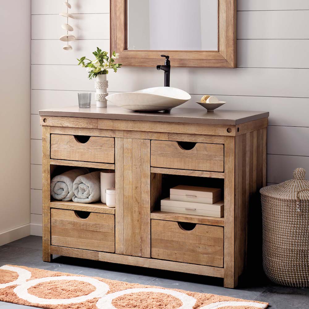 Native Trails 48" Rustic Freestanding Vanity Base in Chardonnay, Vintner's Collection, Reclaimed Oak Wood, VNW481
