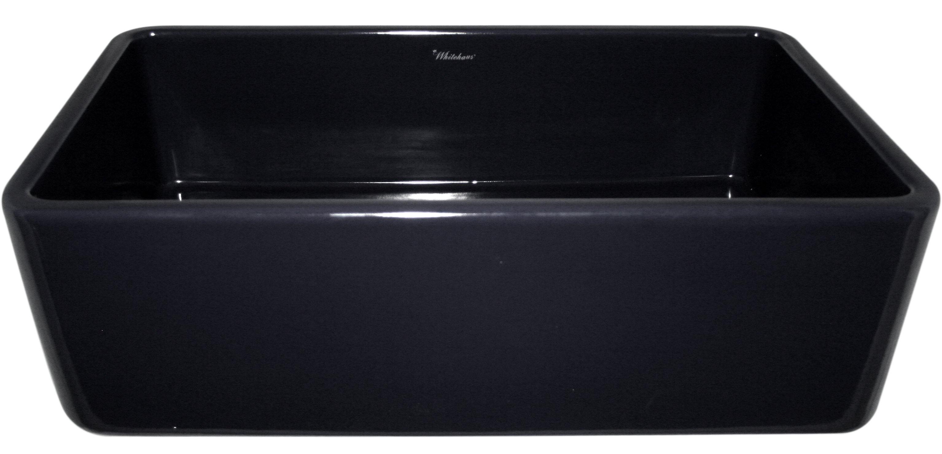 Whitehaus WH3618-BLACK Farmhaus Fireclay Duet Series Reversible Sink with Smooth Front Apron