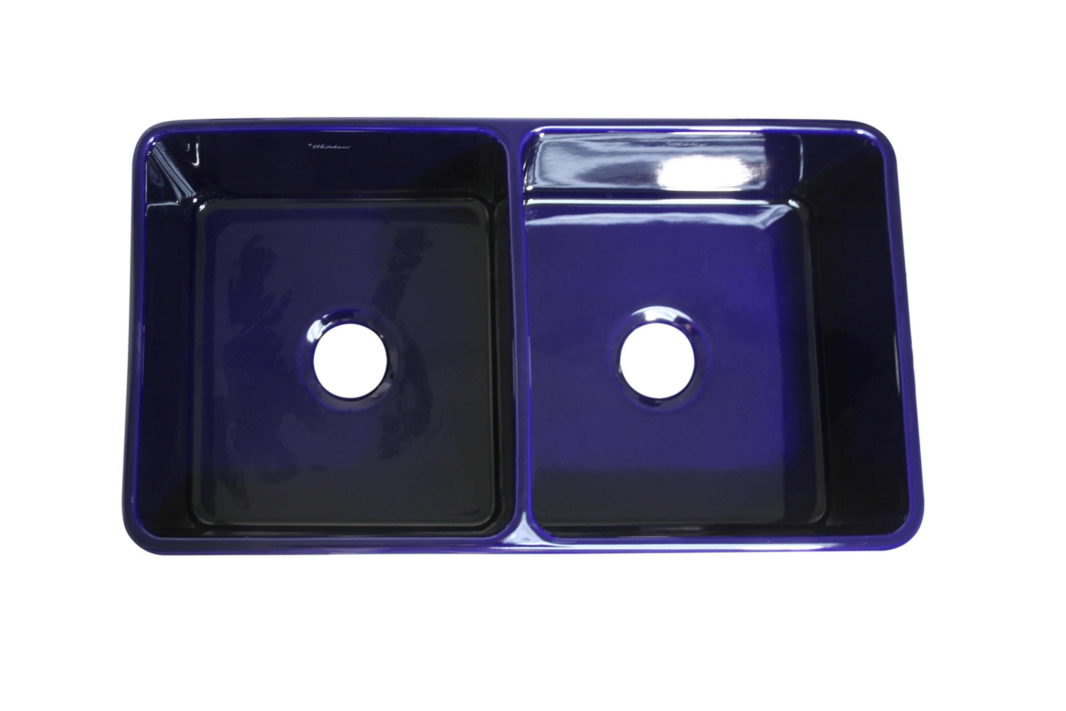 Whitehaus WH3719-BLUE Farmhaus Fireclay Duet Series Reversible Sink with Smooth Front Apron