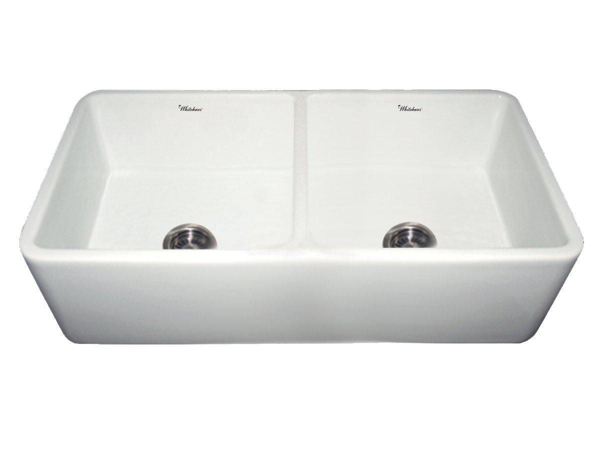 Alternate Image for Whitehaus 36" Fireclay Double Bowl Farmhouse Apron Sink, White, WH3719