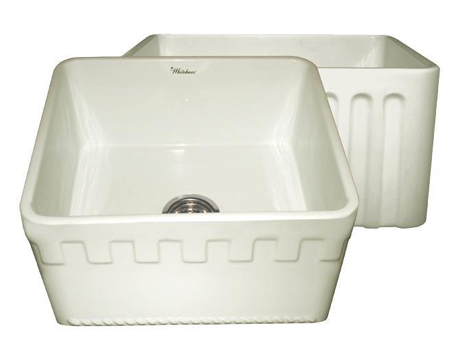 Alternate Image for Whitehaus 20" Fireclay Single Bowl Farmhouse Apron Sink, Reversible, Biscuit, WHFLATN2018